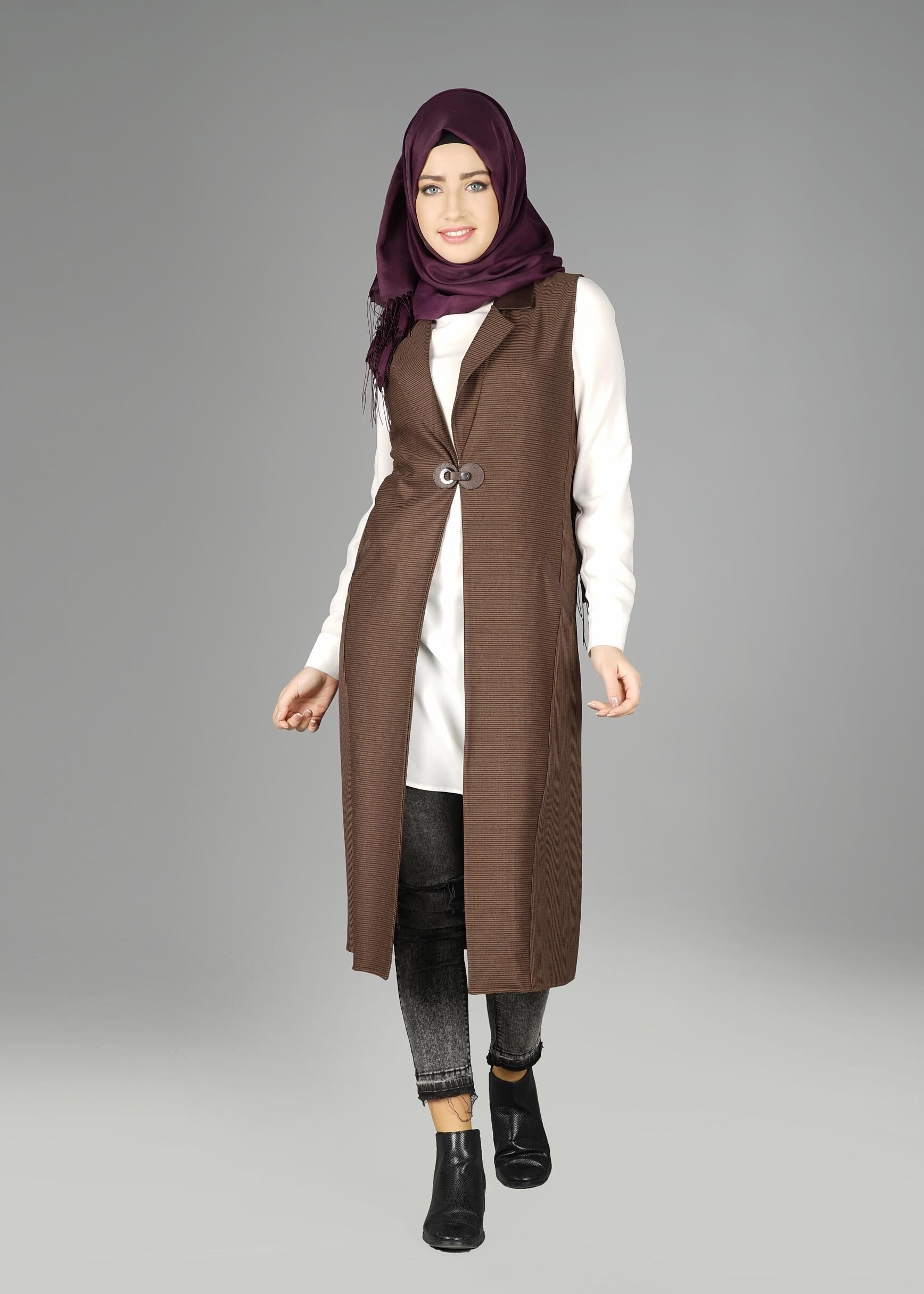 Tesettür giyim KAHVE 4989 YELEK