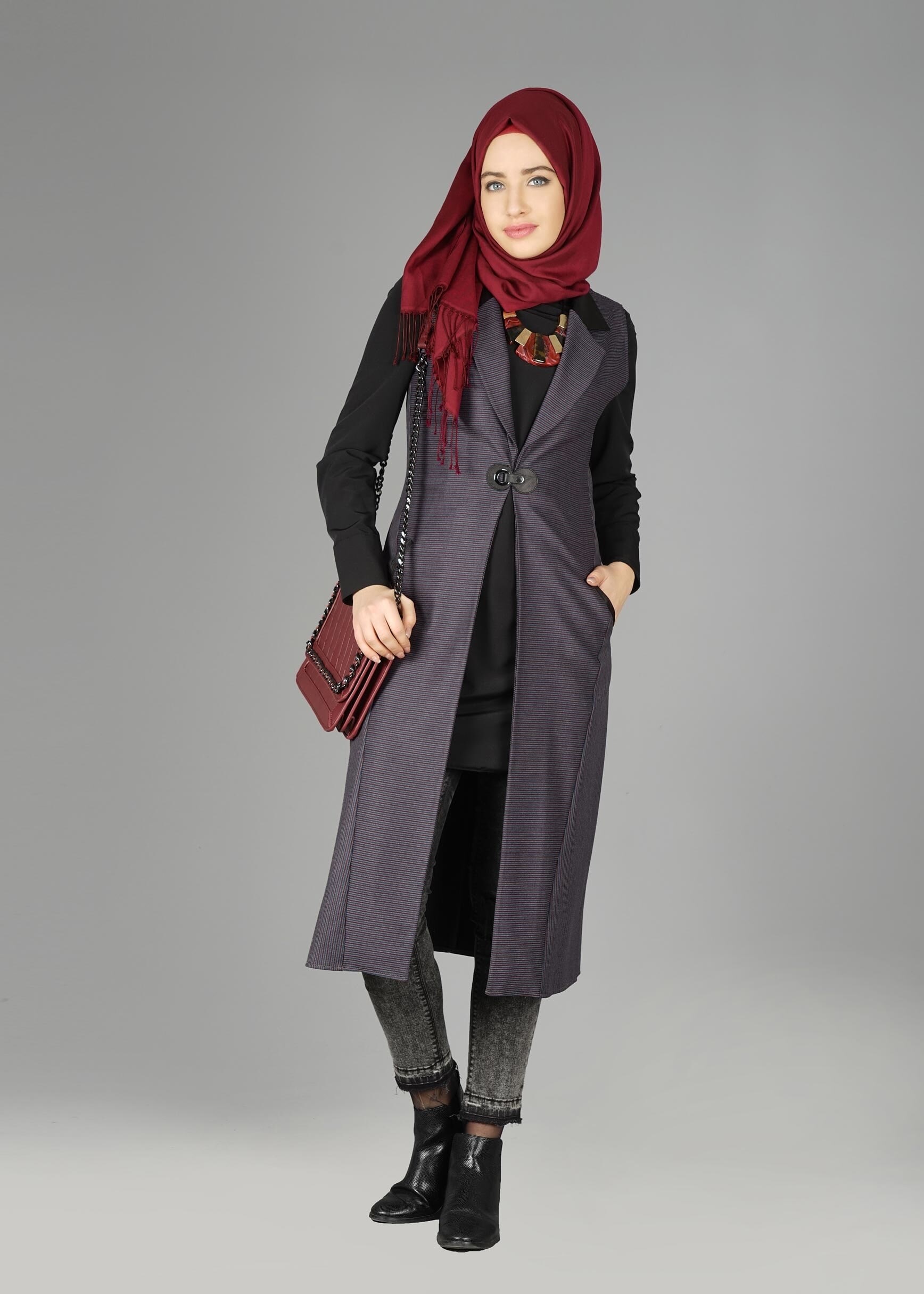 Tesettür giyim MAVİ 4989 YELEK