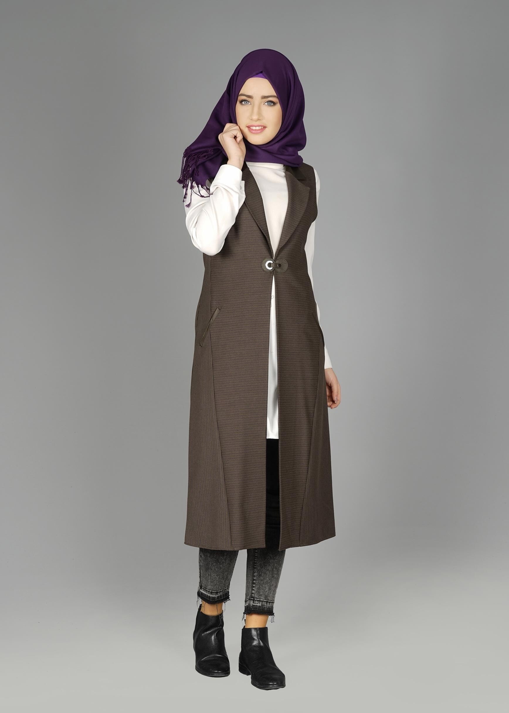 Tesettür giyim VİZON 4989 YELEK