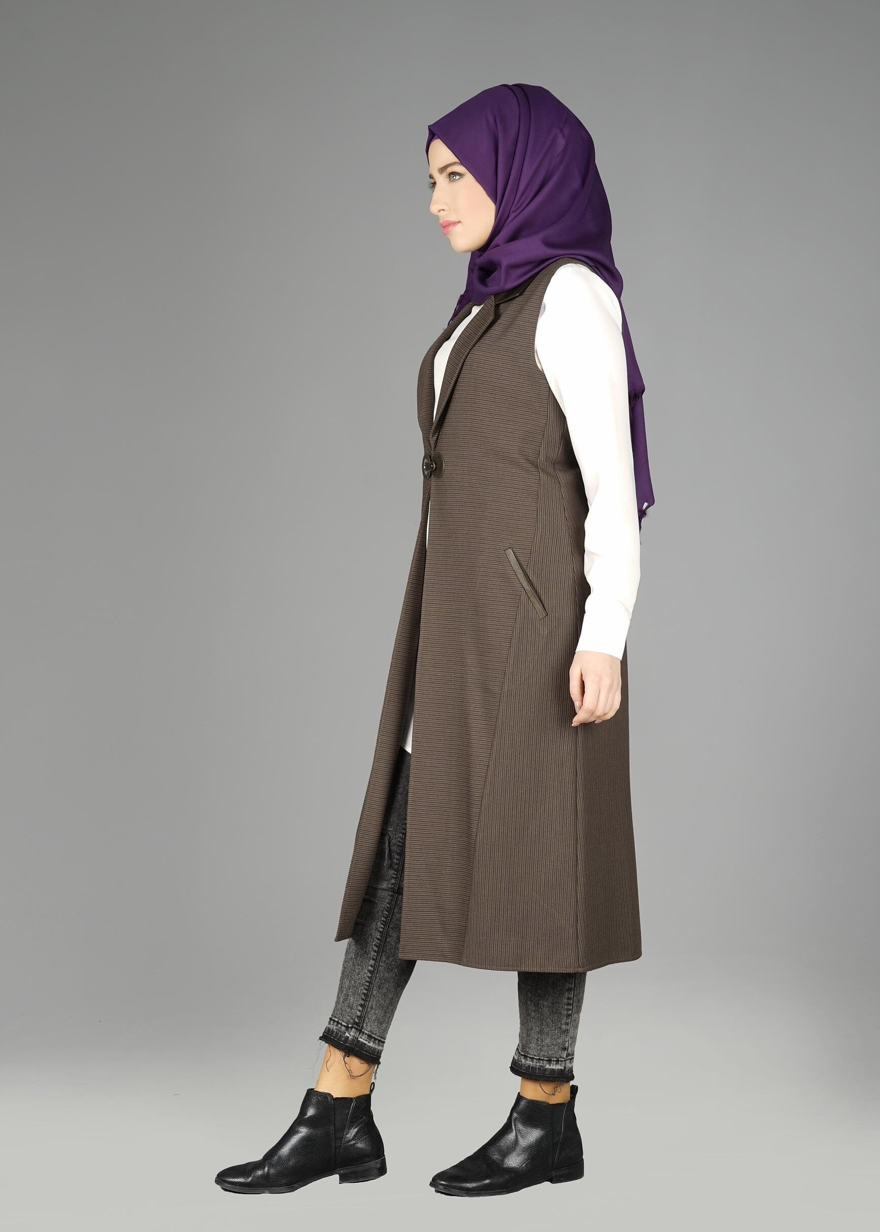 Tesettür giyim VİZON 4989 YELEK