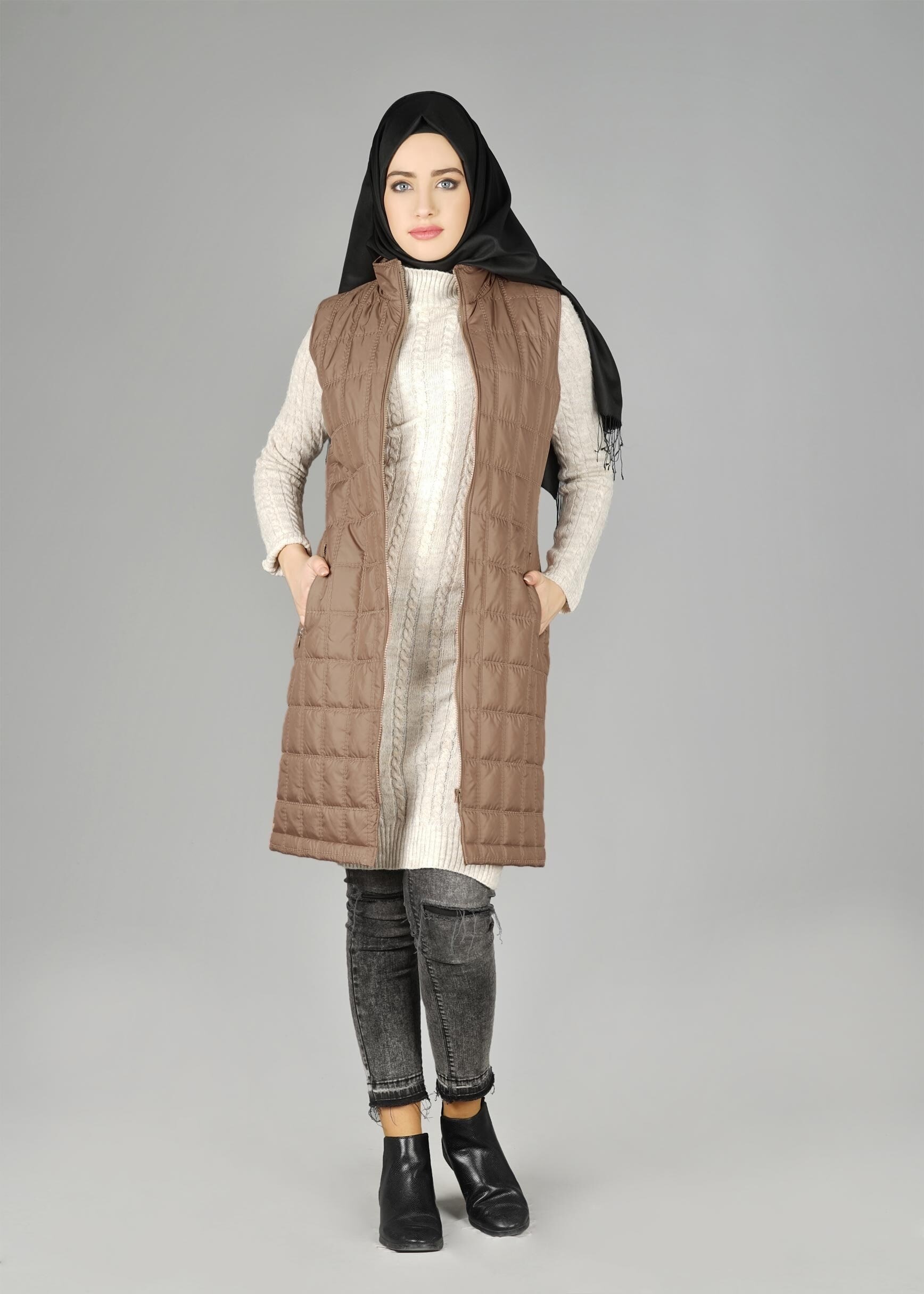 Tesettür giyim KAHVE 9428 YELEK
