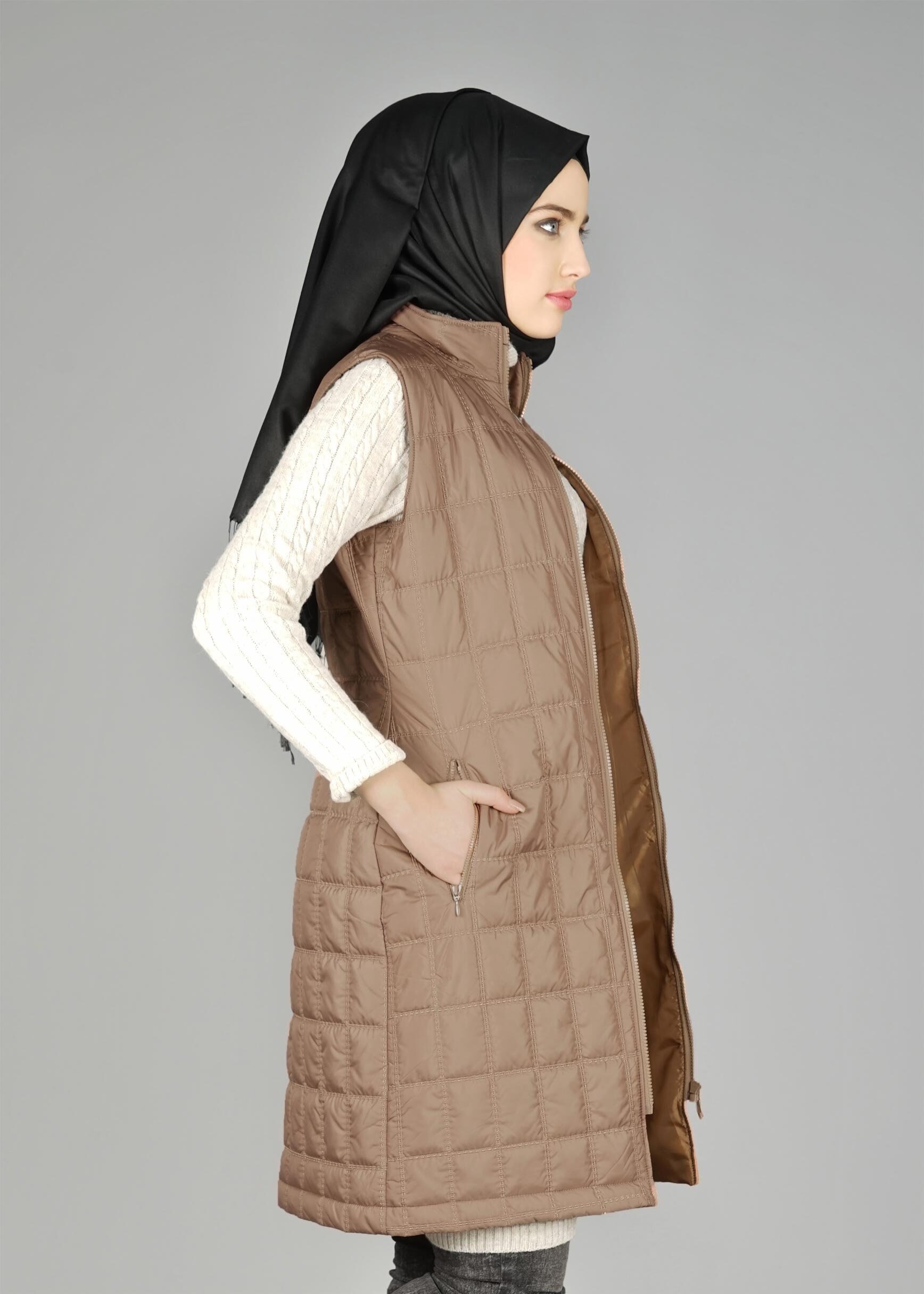 Tesettür giyim KAHVE 9428 YELEK