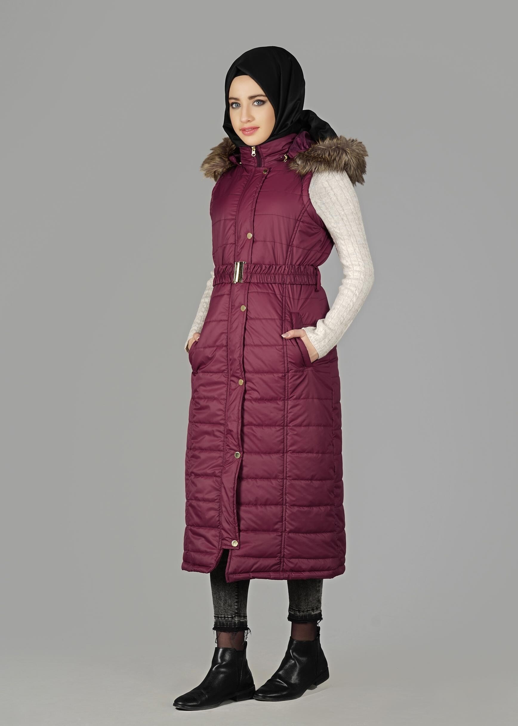 Tesettür giyim BORDO 9601 YELEK