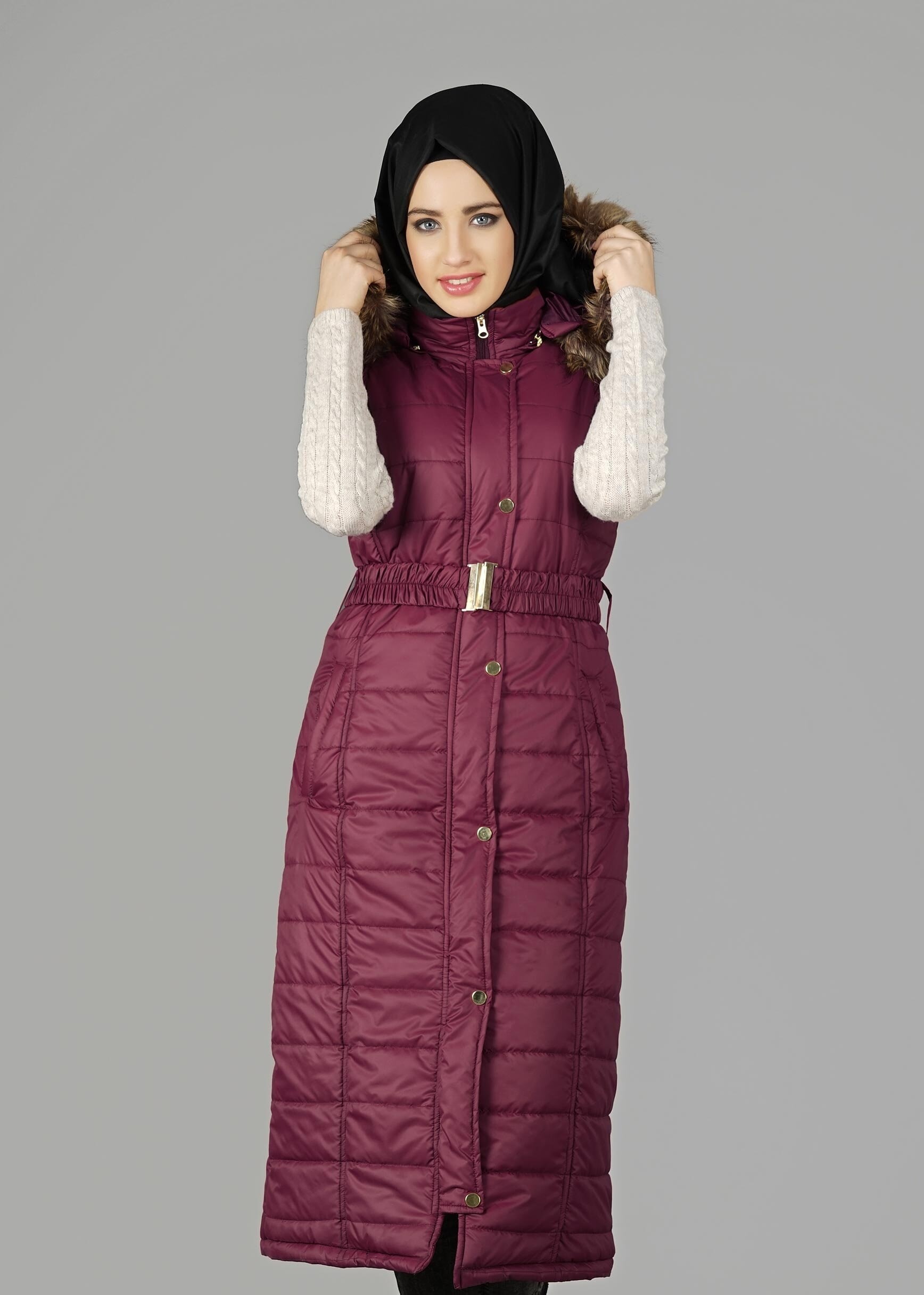 Tesettür giyim BORDO 9601 YELEK
