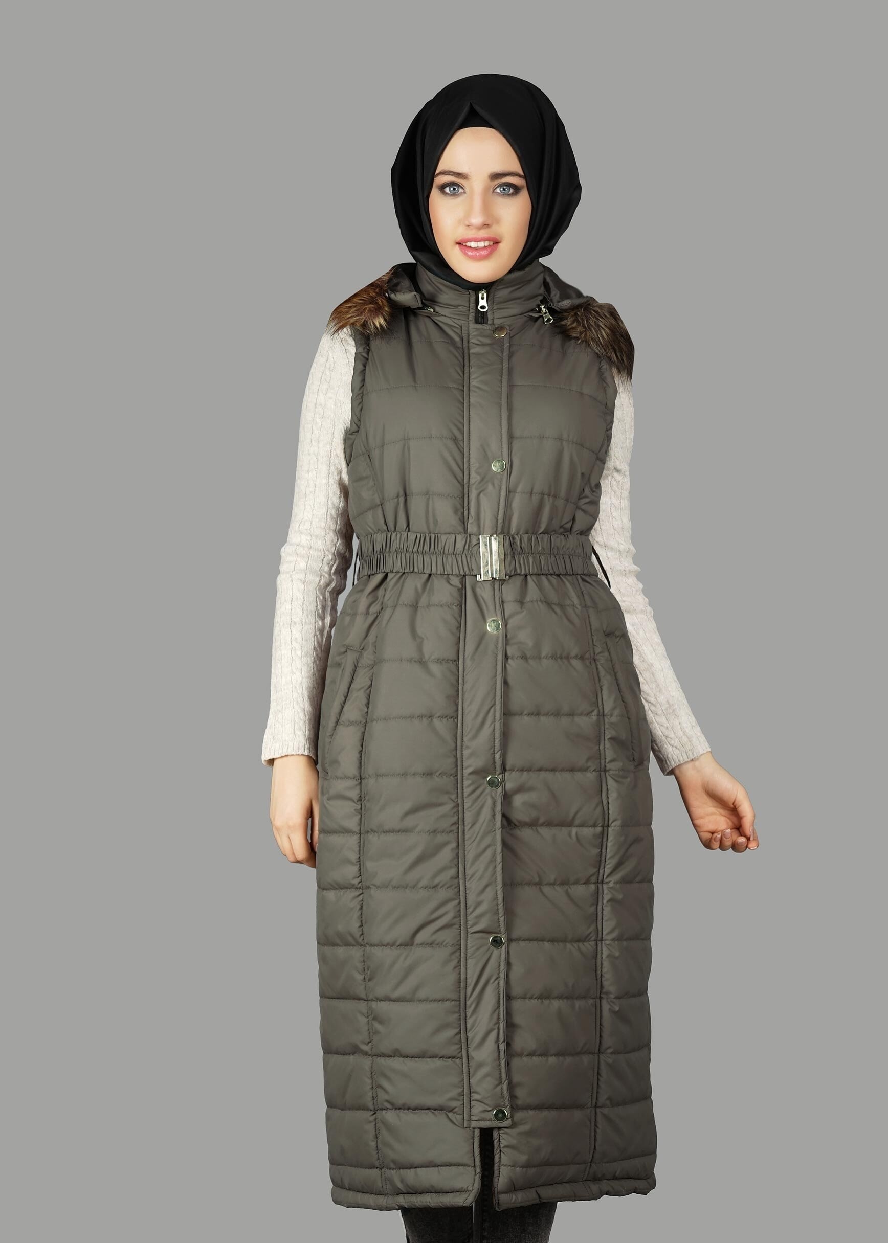 Tesettür giyim HAKİ 9601 YELEK