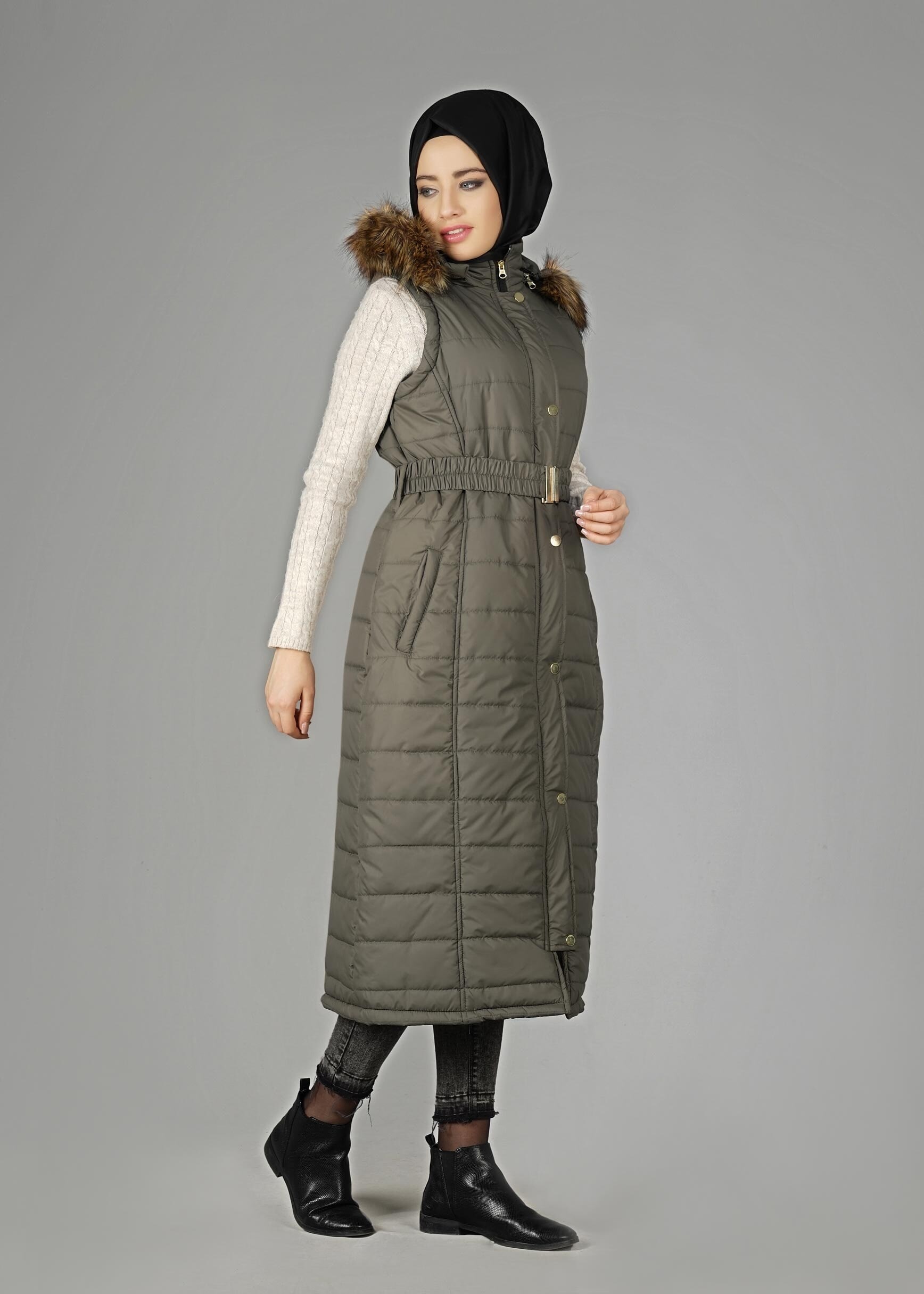 Tesettür giyim HAKİ 9601 YELEK