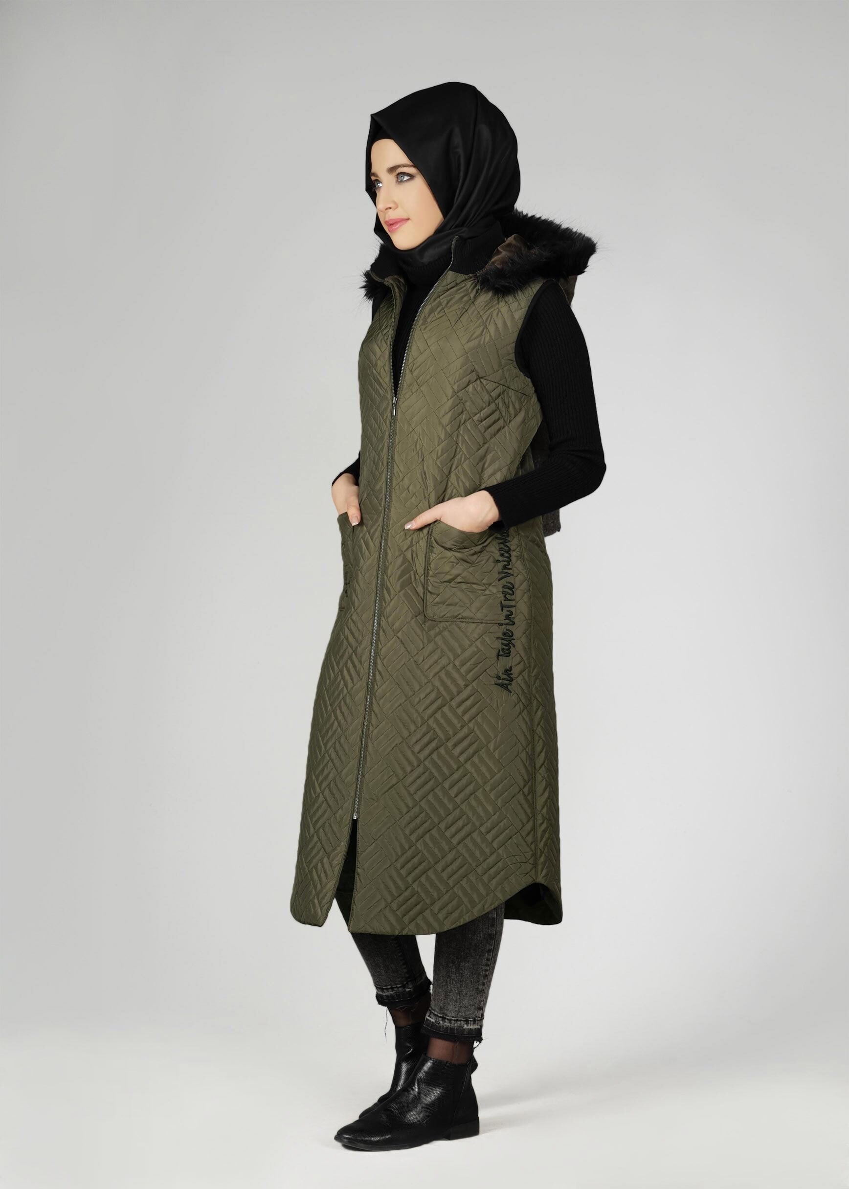 Tesettür giyim HAKİ 9614 YELEK