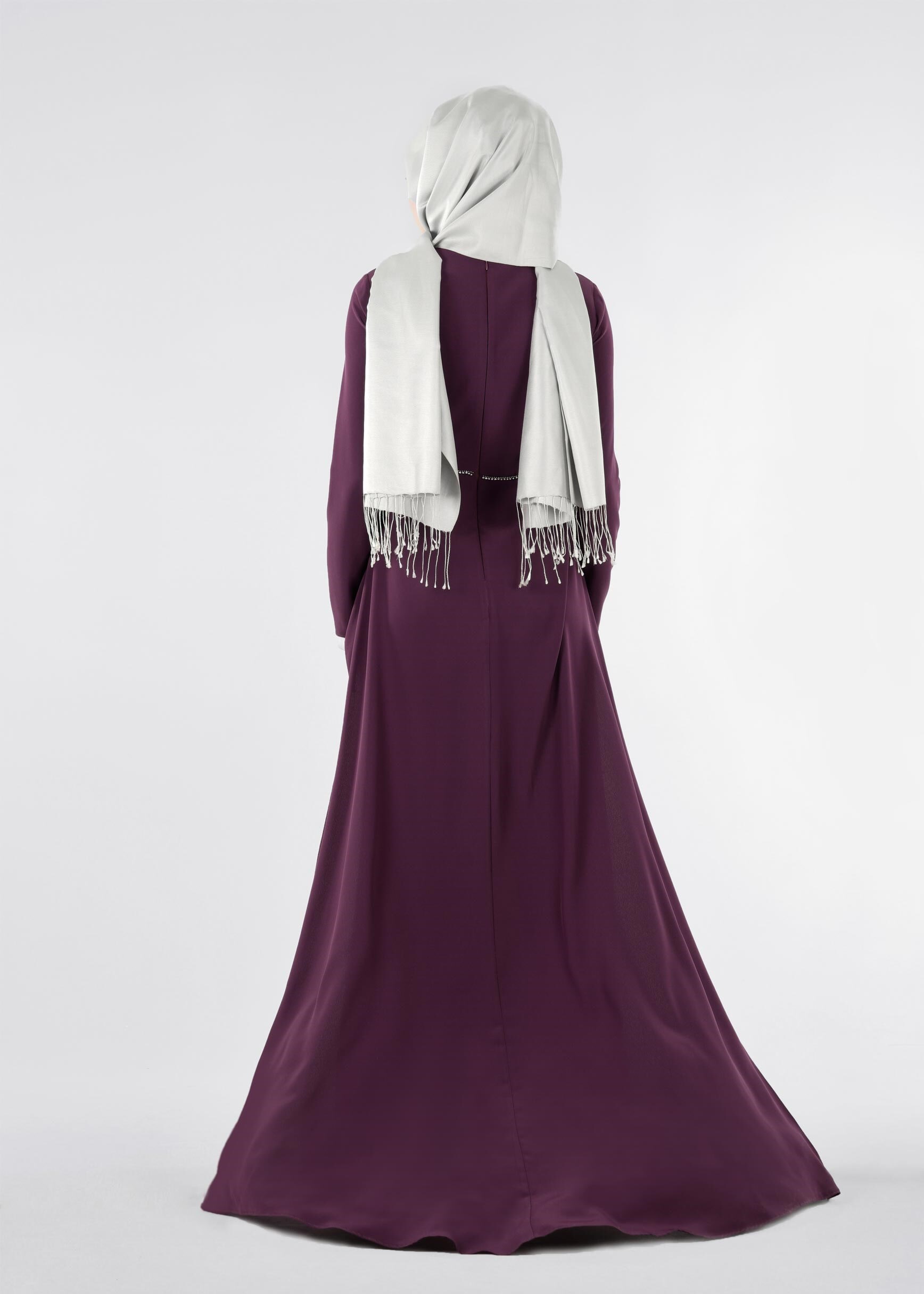 Tesettür giyim MOR BELİ TAŞ DETAYLI ABİYE 5305 