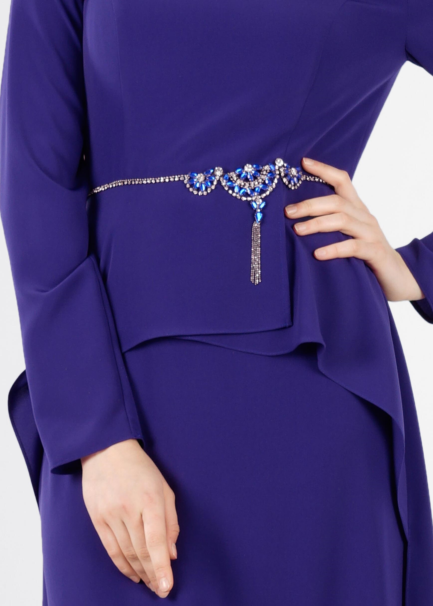 Tesettür giyim LACİVERT BELİ TAŞ DETAYLI ABİYE 5305 