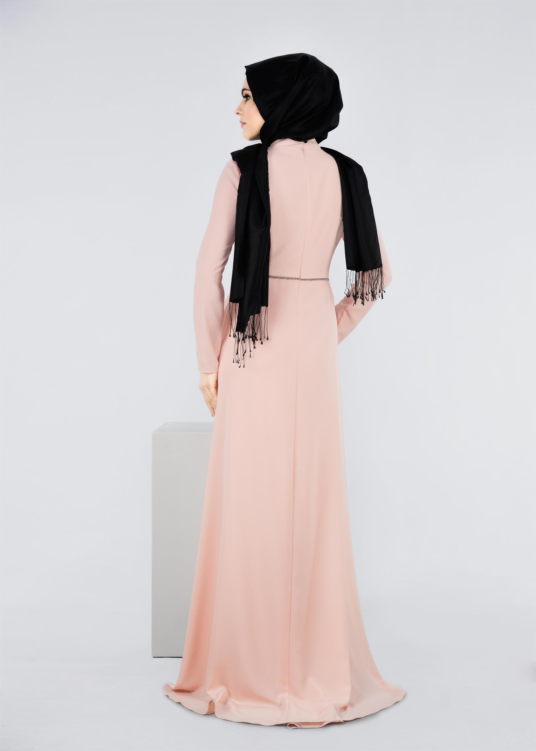 Tesettür giyim PUDRA BELİ TAŞ DETAYLI ABİYE 5305 