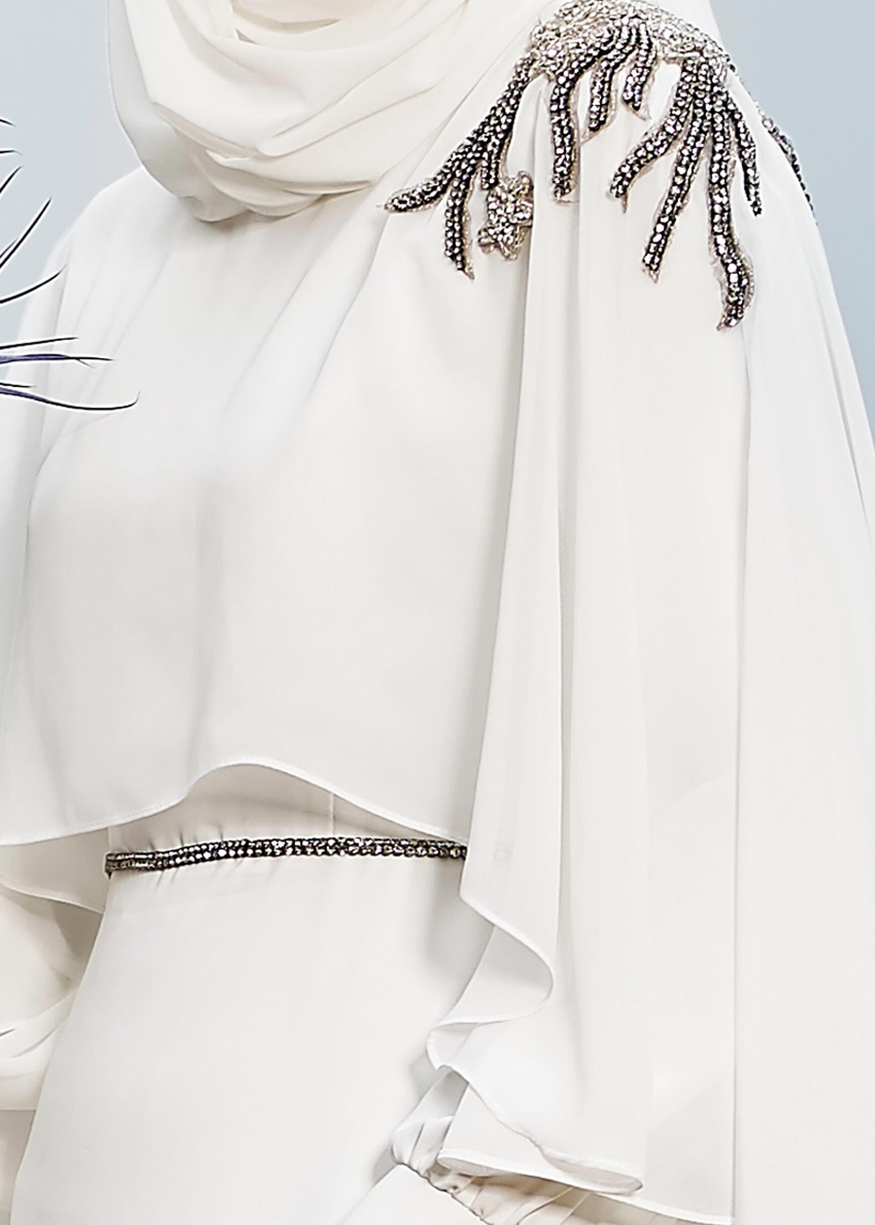 Tesettür giyim BEYAZ 5306 ASLI 5929 2&prime;Lİ ELBİSELİ ABİYE 38/42