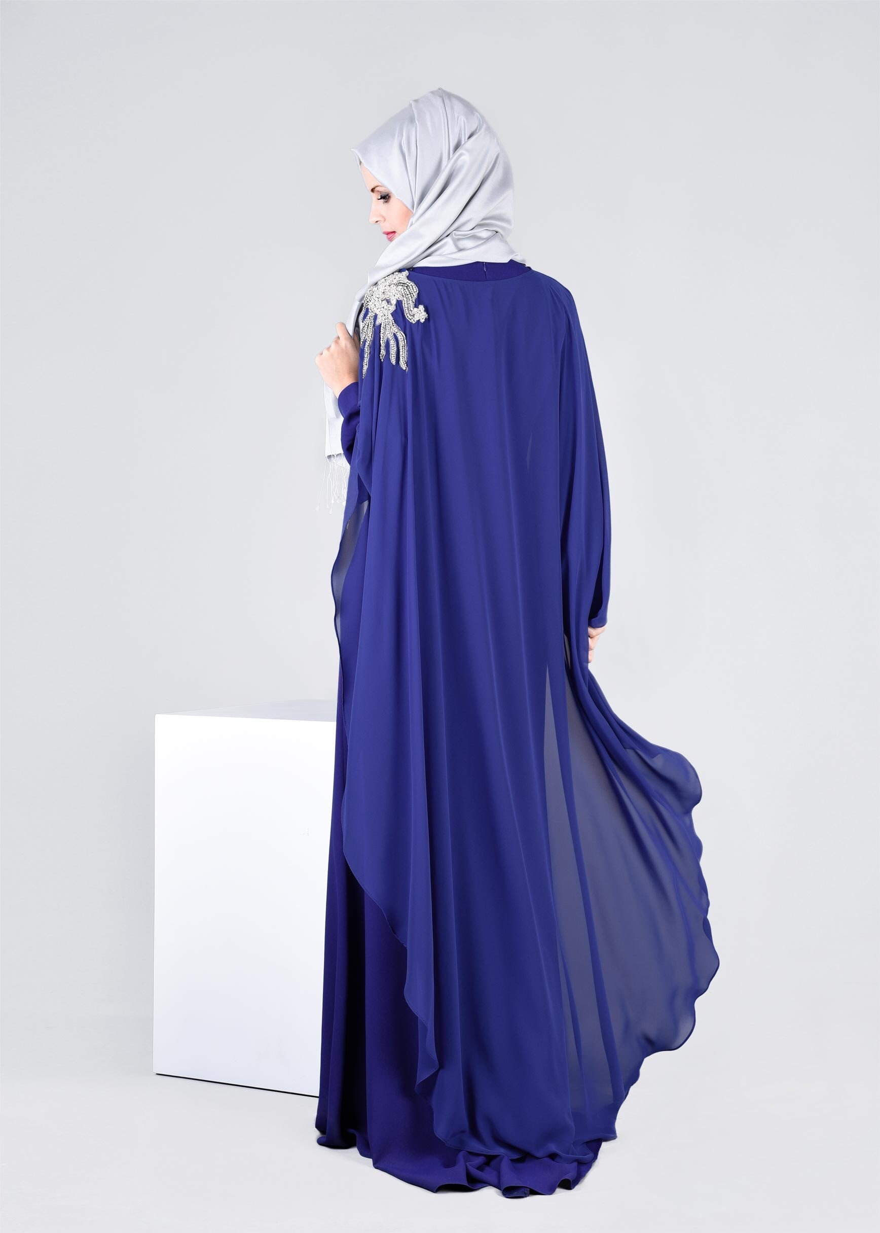 Tesettür giyim MAVİ 5306 ASLI 5929 2&prime;Lİ ELBİSELİ ABİYE 38/42