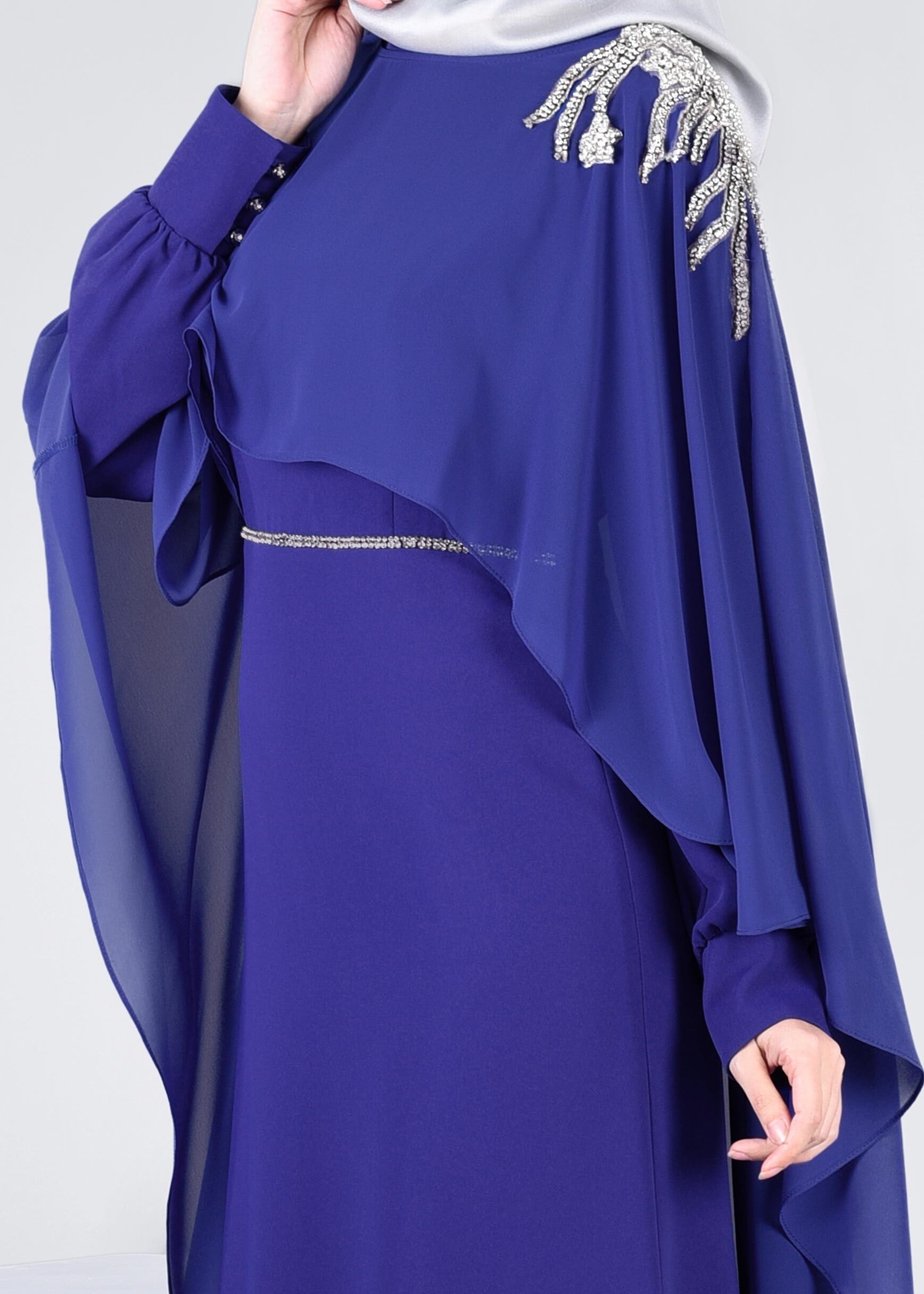 Tesettür giyim MAVİ 5306 ASLI 5929 2&prime;Lİ ELBİSELİ ABİYE 38/42