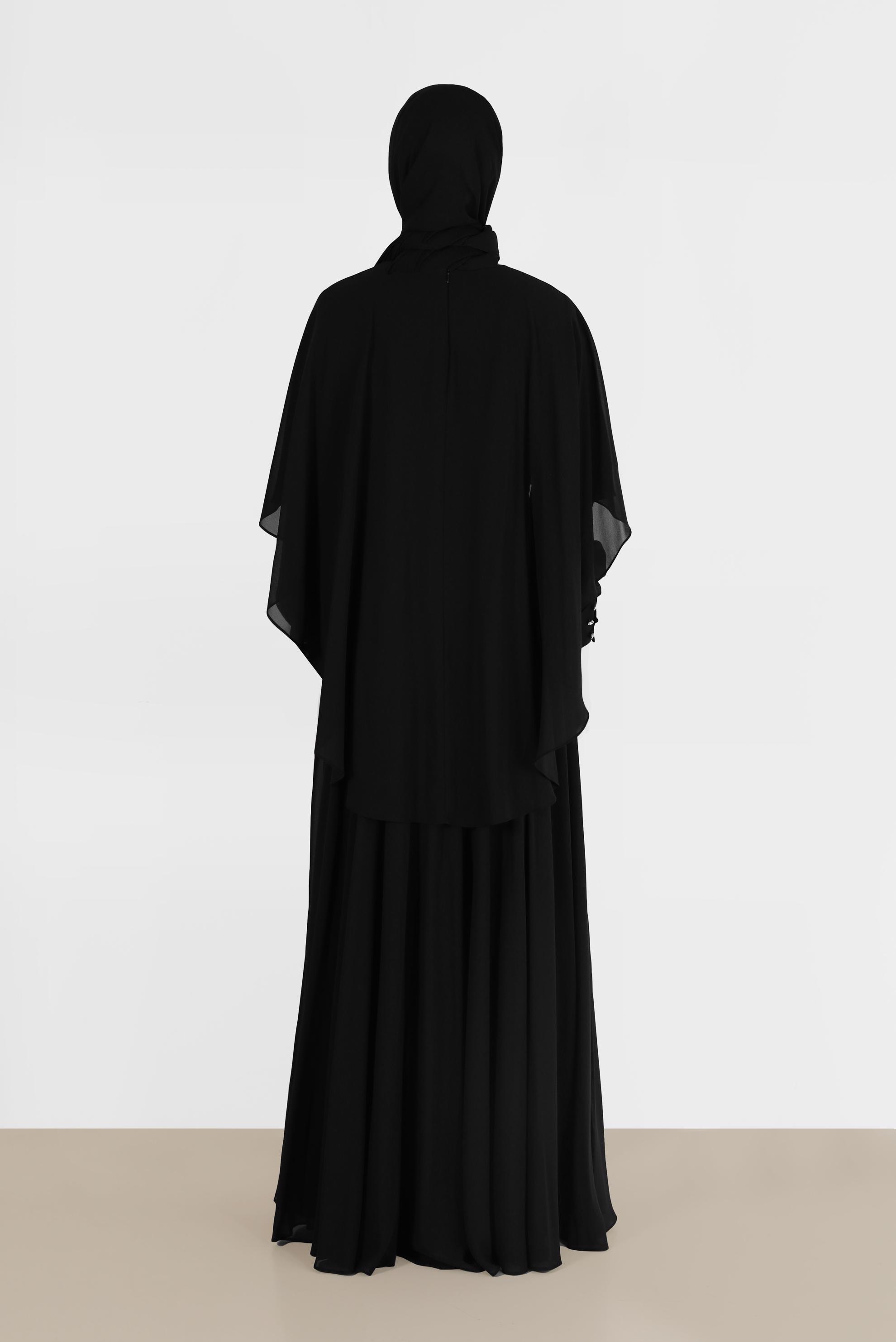 Tesettür giyim SİYAH TAŞLI İŞLEME DETAYLI ŞİFON ABİYE 5309 