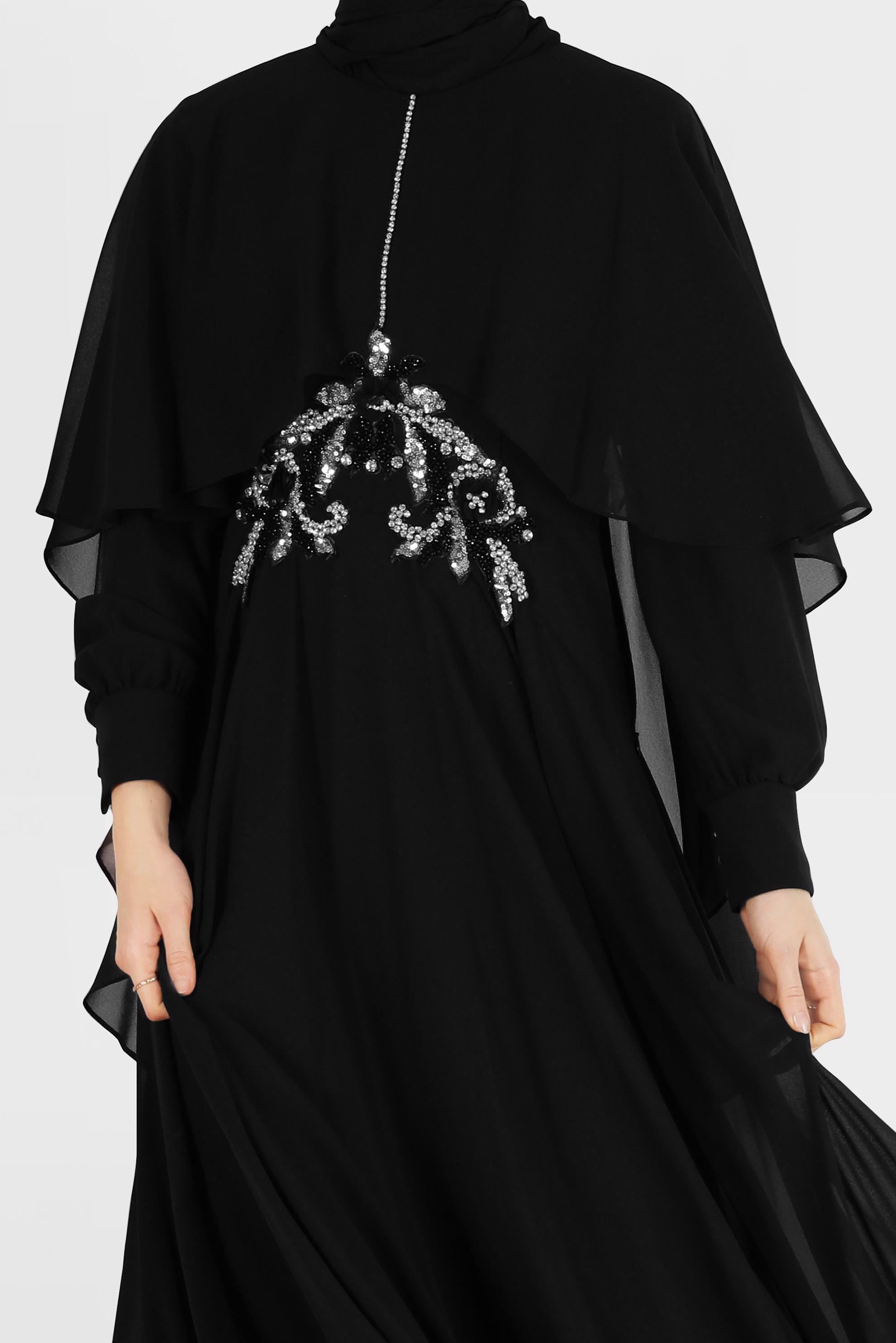 Tesettür giyim SİYAH TAŞLI İŞLEME DETAYLI ŞİFON ABİYE 5309 