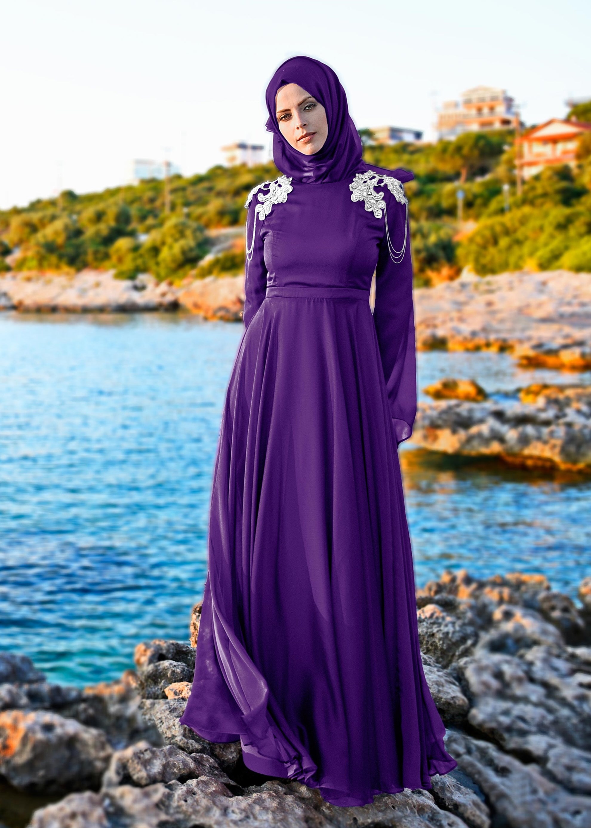 Tesettür giyim MOR 5317 FRANSIZ ŞİFON ABİYE 38/44 TEK40