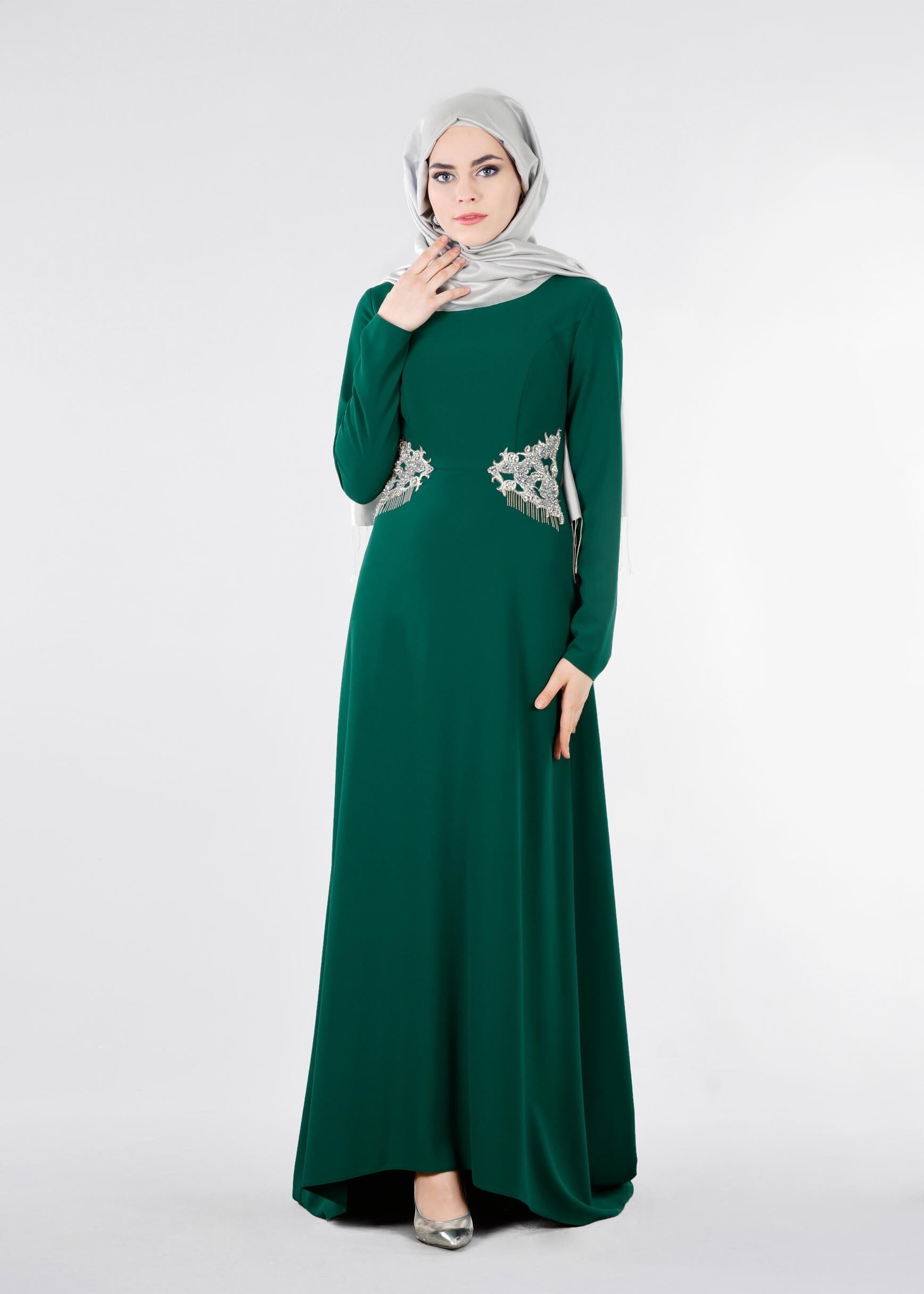 Tesettür giyim YEŞİL 5320 CAMİLA 6385 TESETTÜR ABİYE 38/42 TEK40