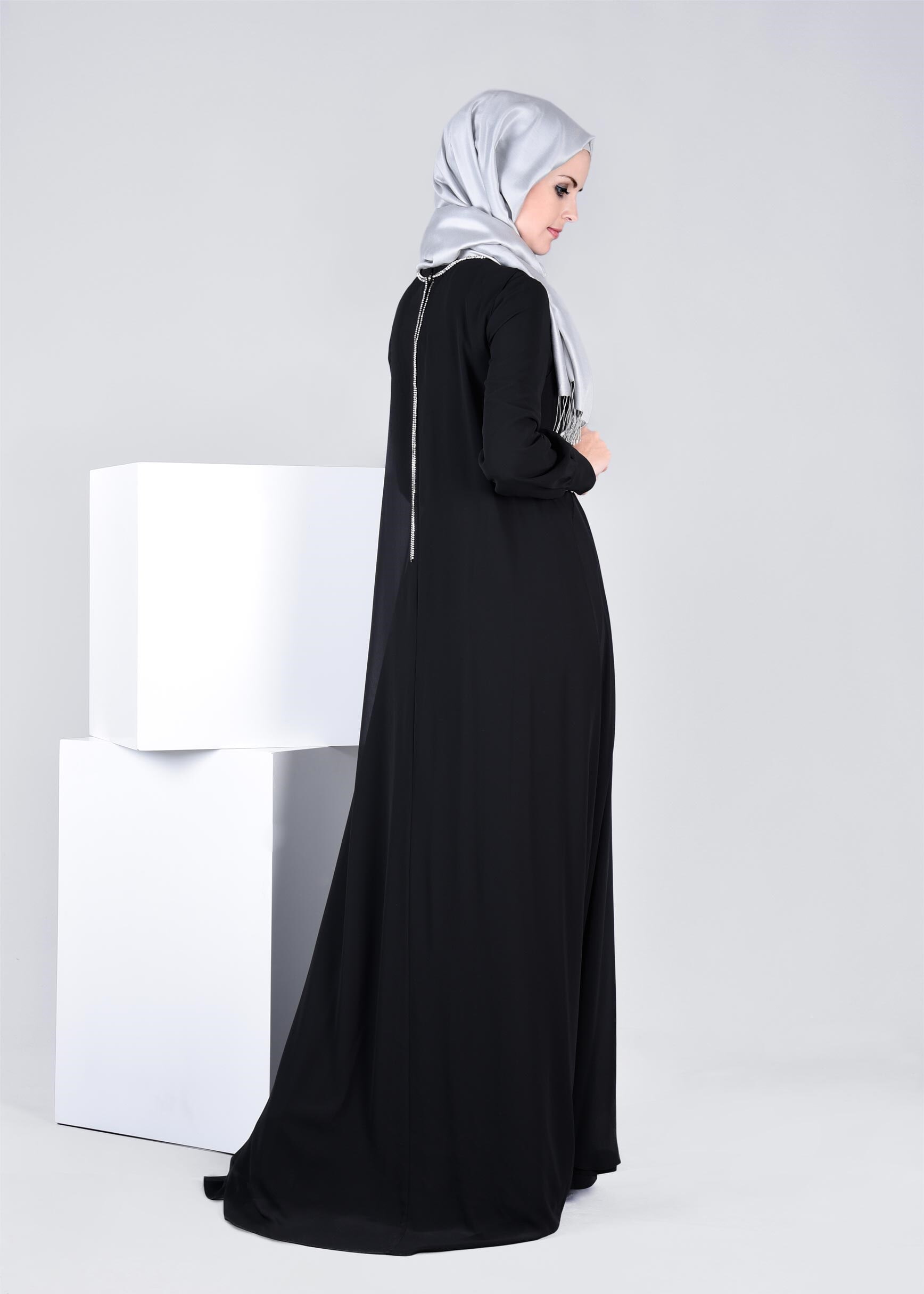 Tesettür giyim SİYAH 5322 NEW MULTİ ŞİFON TESETTÜR 2&prime;Lİ ELB.ABİYE 38/42 TEK40