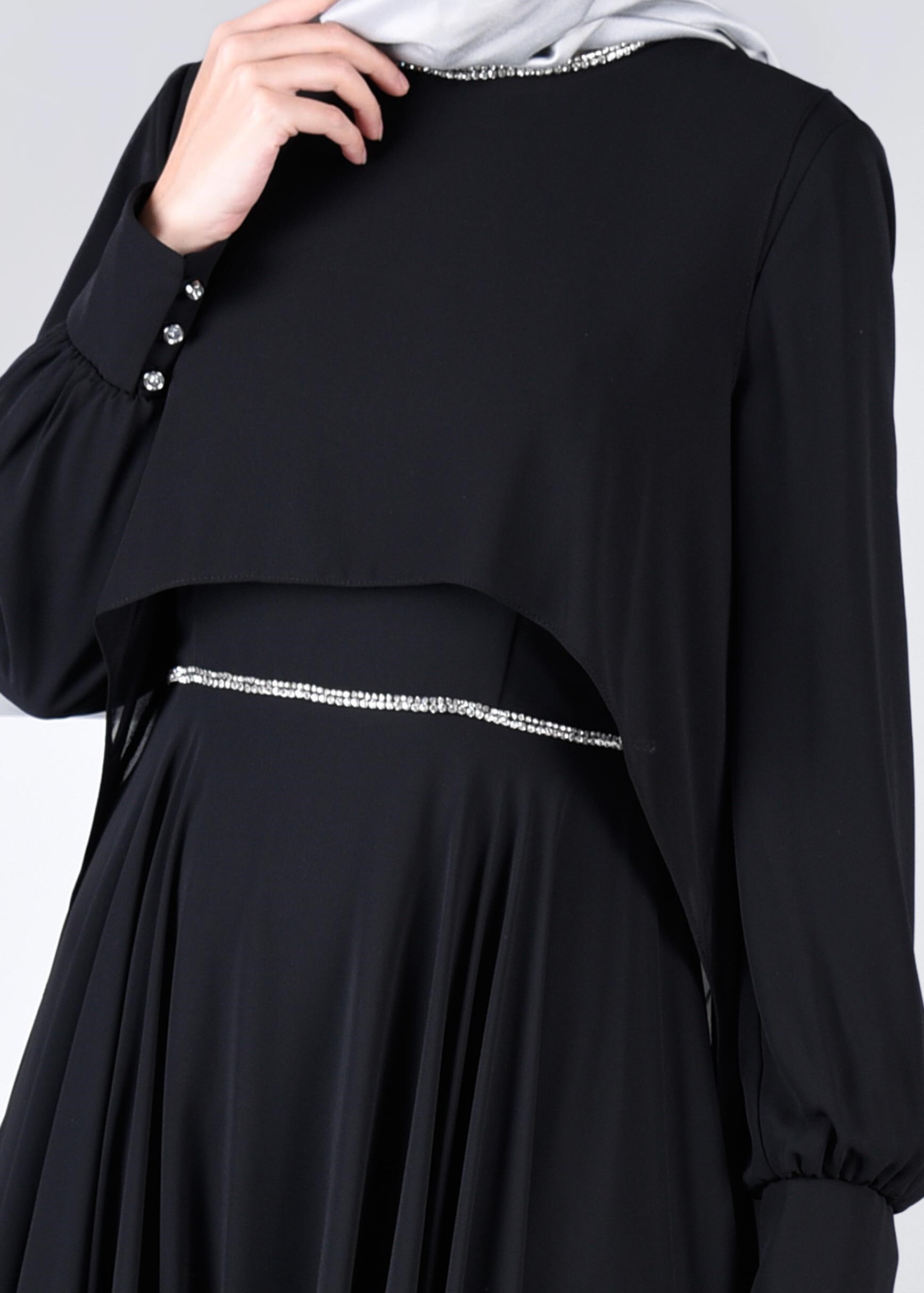 Tesettür giyim SİYAH 5322 NEW MULTİ ŞİFON TESETTÜR 2&prime;Lİ ELB.ABİYE 38/42 TEK40