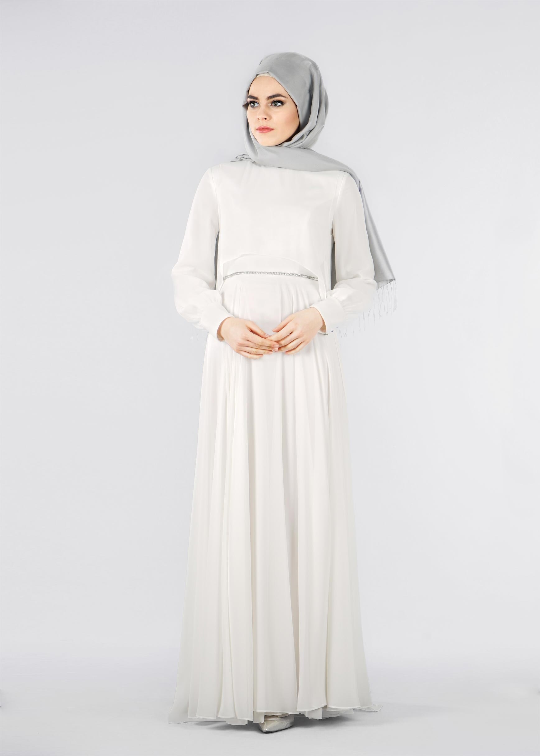 Tesettür giyim BEYAZ 5322 NEW MULTİ ŞİFON TESETTÜR 2&prime;Lİ ELB.ABİYE 38/42 TEK40