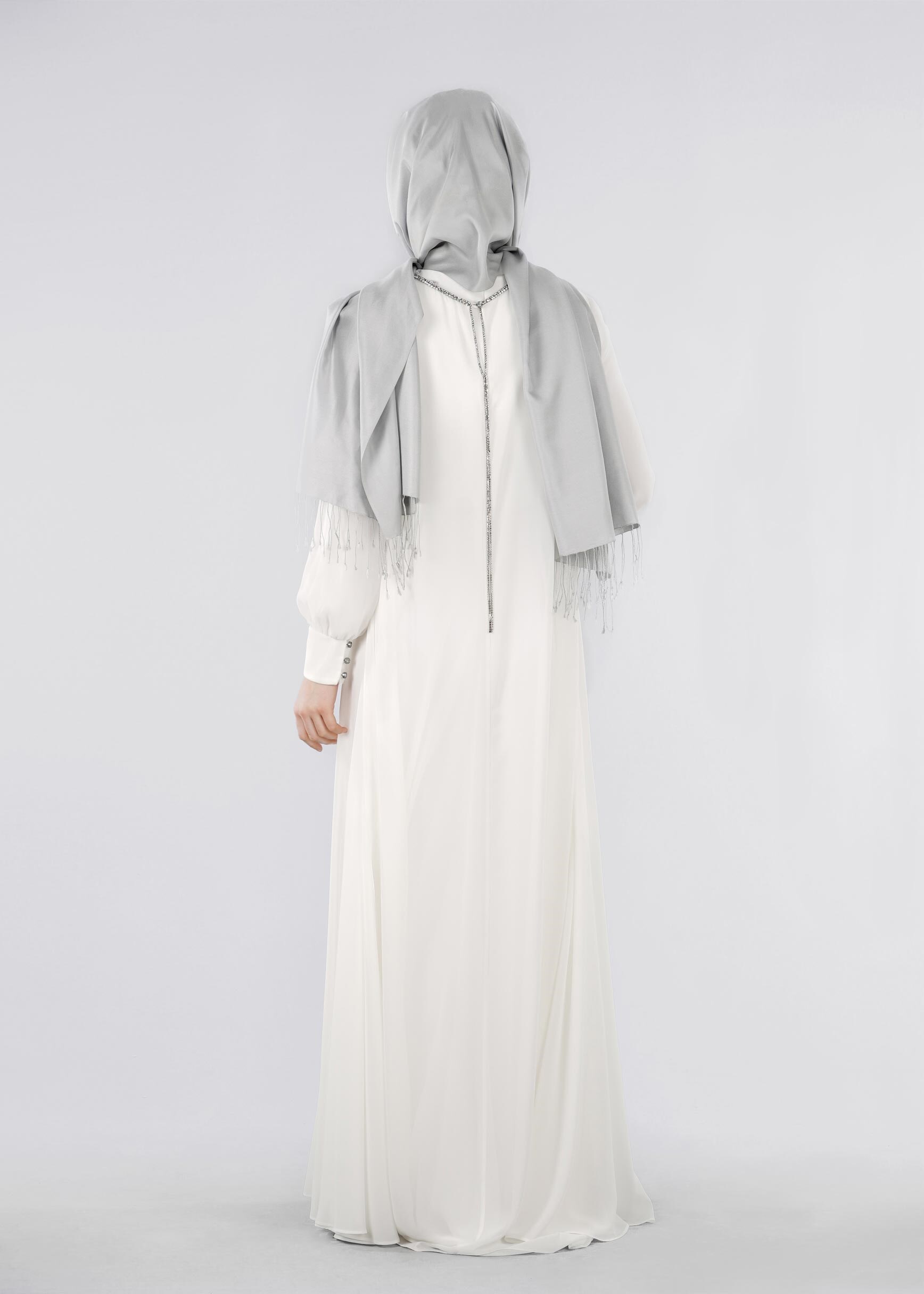 Tesettür giyim BEYAZ 5322 NEW MULTİ ŞİFON TESETTÜR 2&prime;Lİ ELB.ABİYE 38/42 TEK40