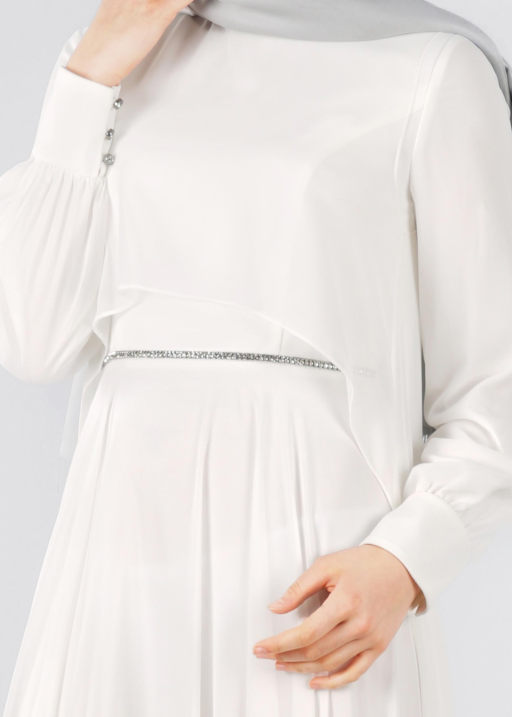 Tesettür giyim BEYAZ 5322 NEW MULTİ ŞİFON TESETTÜR 2&prime;Lİ ELB.ABİYE 38/42 TEK40