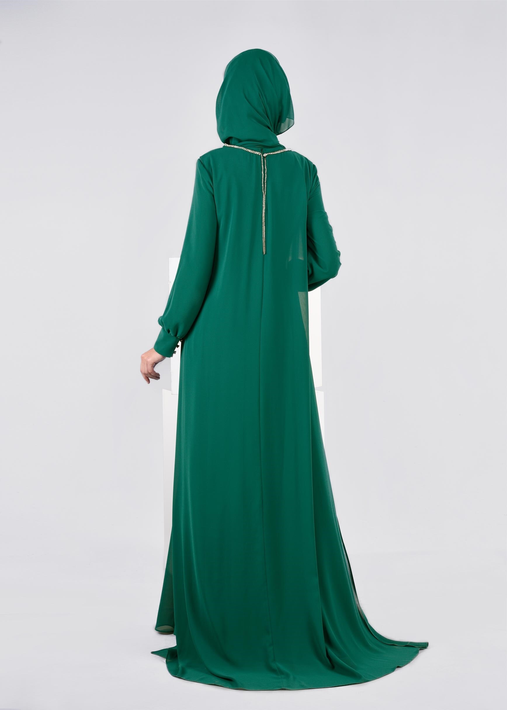 Tesettür giyim YEŞİL 5322 NEW MULTİ ŞİFON TESETTÜR 2&prime;Lİ ELB.ABİYE 38/42 TEK40