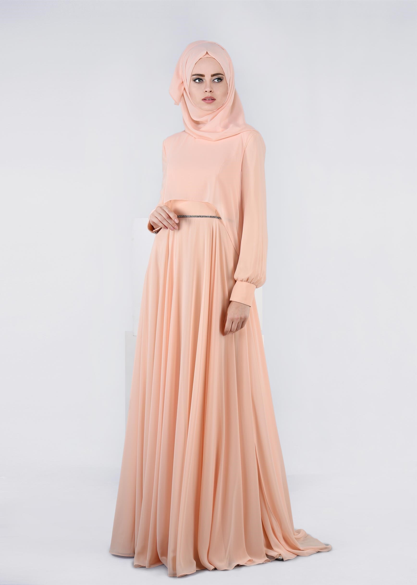 Tesettür giyim PUDRA 5322 NEW MULTİ ŞİFON TESETTÜR 2&prime;Lİ ELB.ABİYE 38/42 TEK40