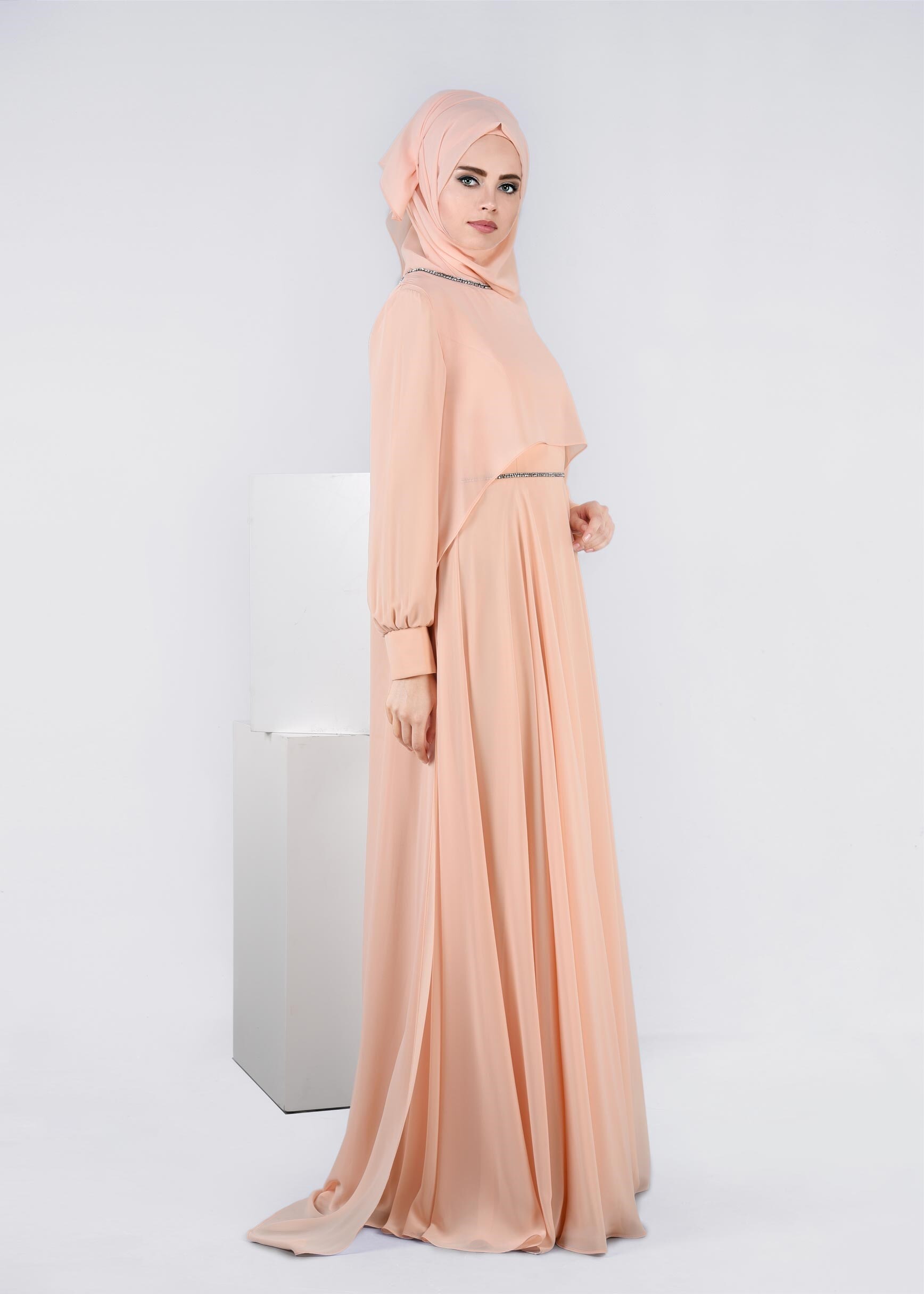 Tesettür giyim PUDRA 5322 NEW MULTİ ŞİFON TESETTÜR 2&prime;Lİ ELB.ABİYE 38/42 TEK40