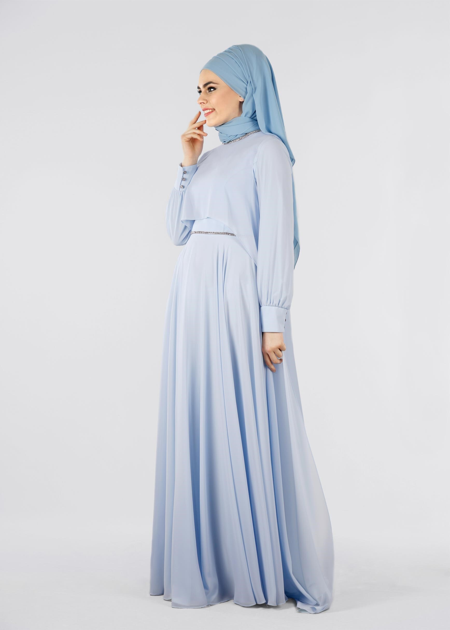 Tesettür giyim MAVİ 5322 NEW MULTİ ŞİFON TESETTÜR 2&prime;Lİ ELB.ABİYE 38/42 TEK40