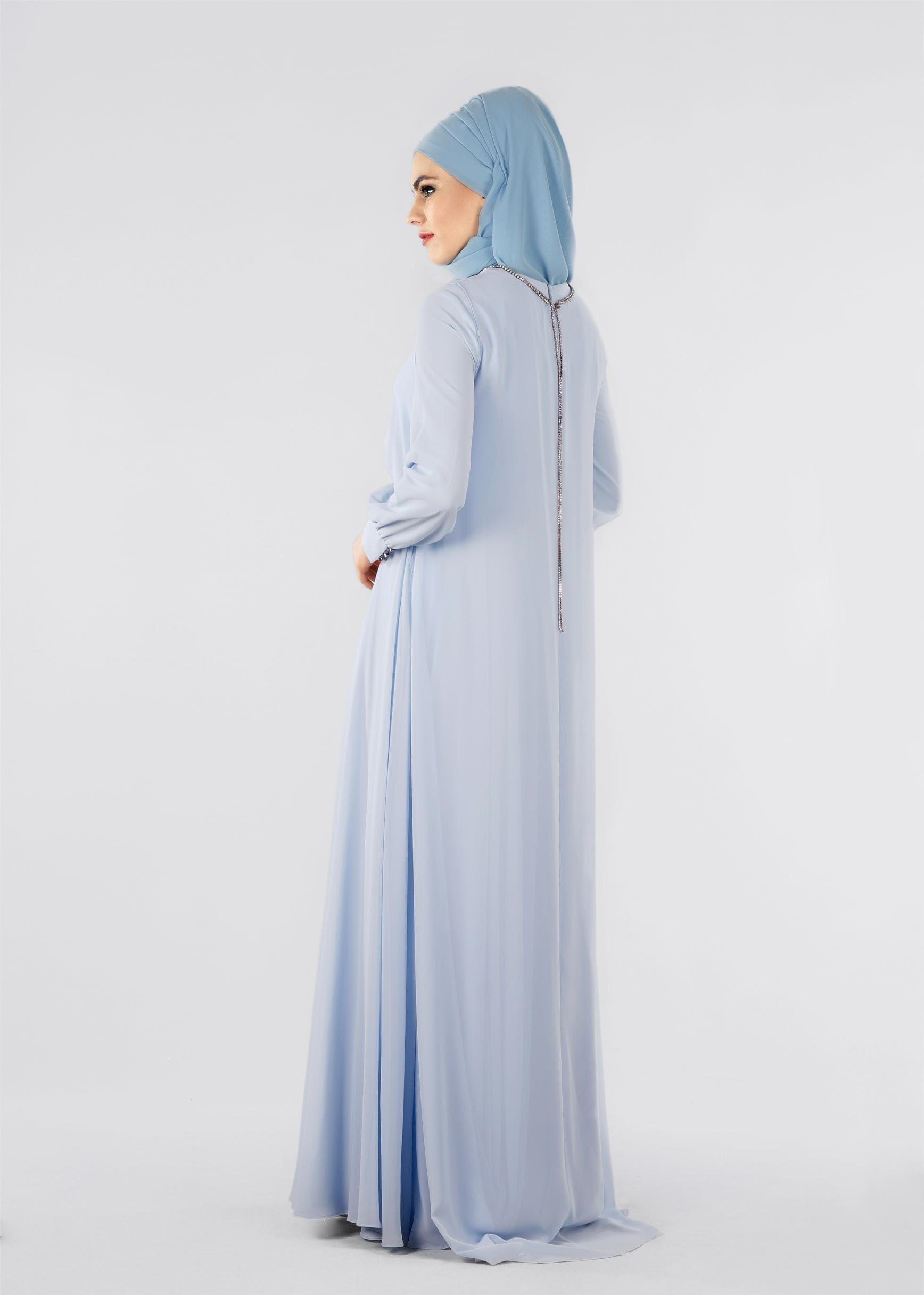 Tesettür giyim MAVİ 5322 NEW MULTİ ŞİFON TESETTÜR 2&prime;Lİ ELB.ABİYE 38/42 TEK40