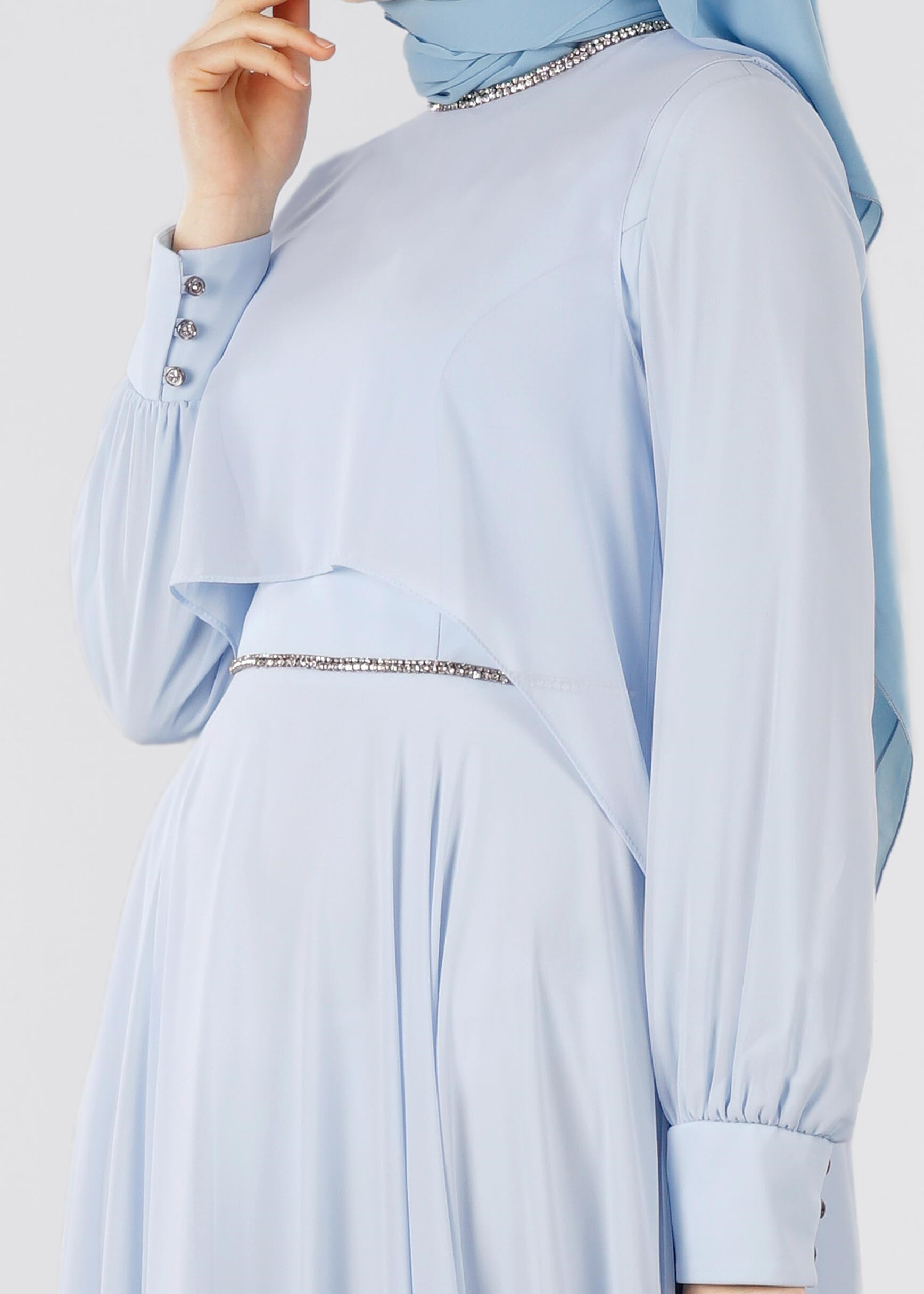 Tesettür giyim MAVİ 5322 NEW MULTİ ŞİFON TESETTÜR 2&prime;Lİ ELB.ABİYE 38/42 TEK40