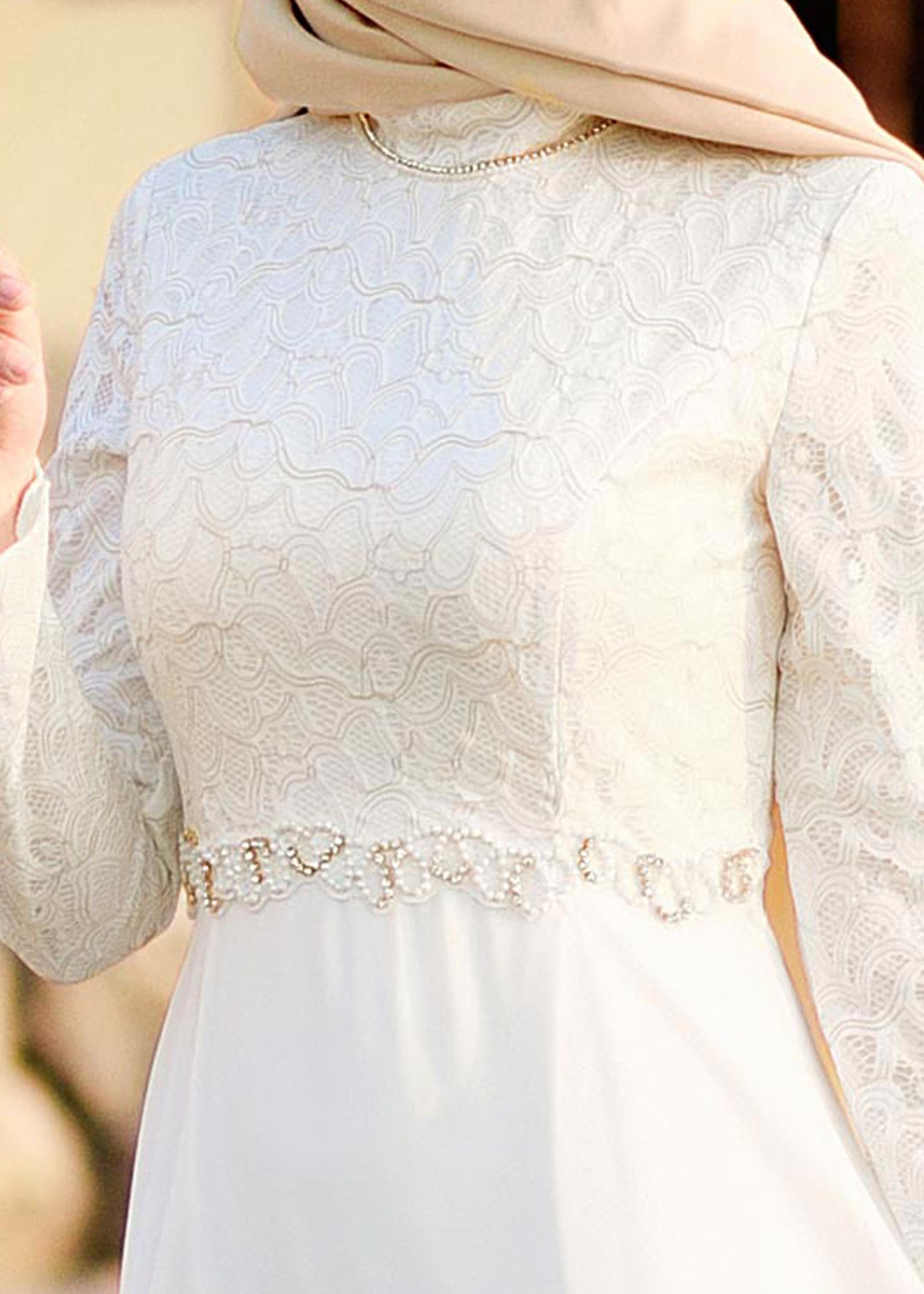 Tesettür giyim BEYAZ TAŞ DETAYLI ABİYE ELBİSE 5327