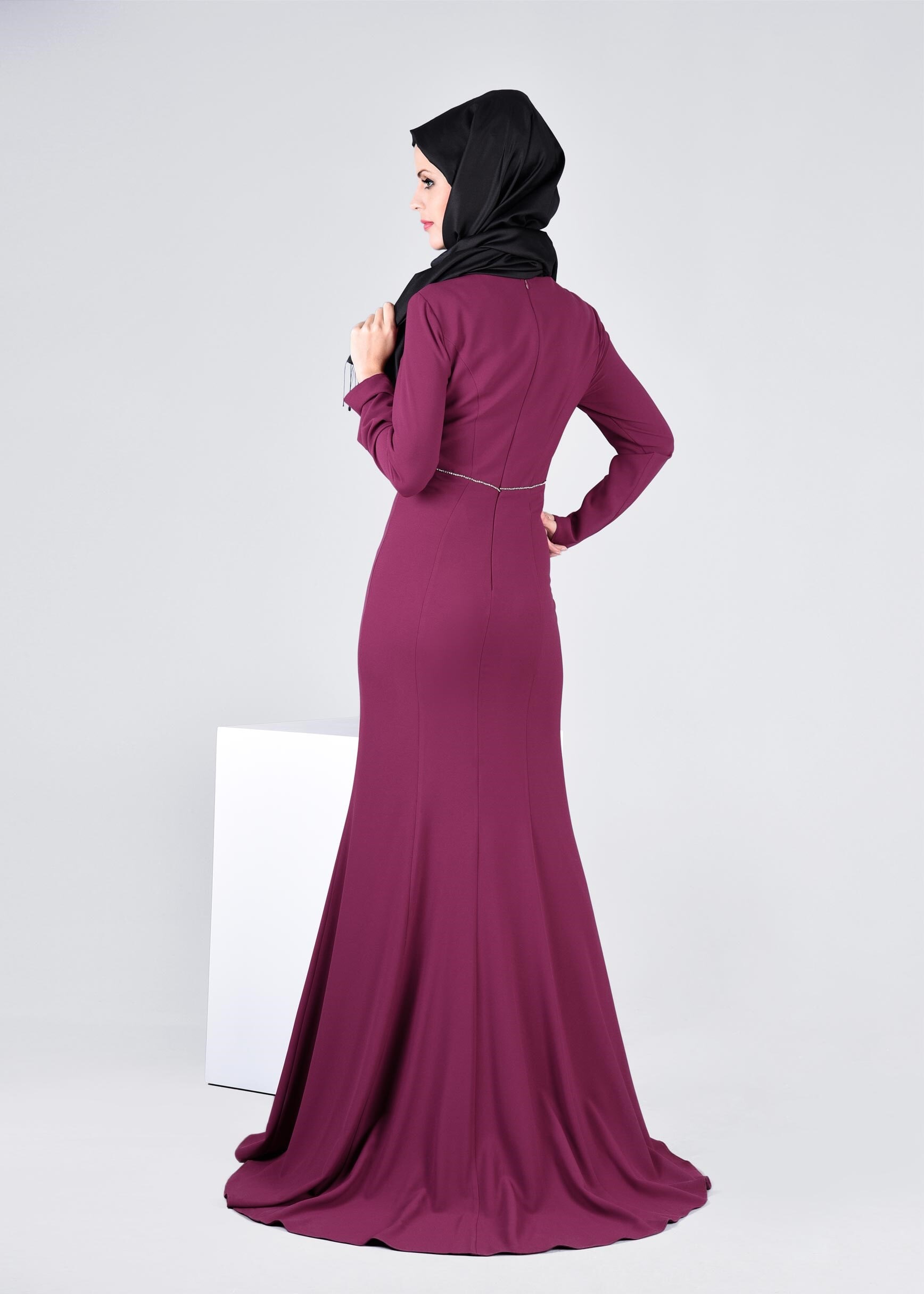 Tesettür giyim MOR TAŞ İŞLEMELİ ABİYE 5329