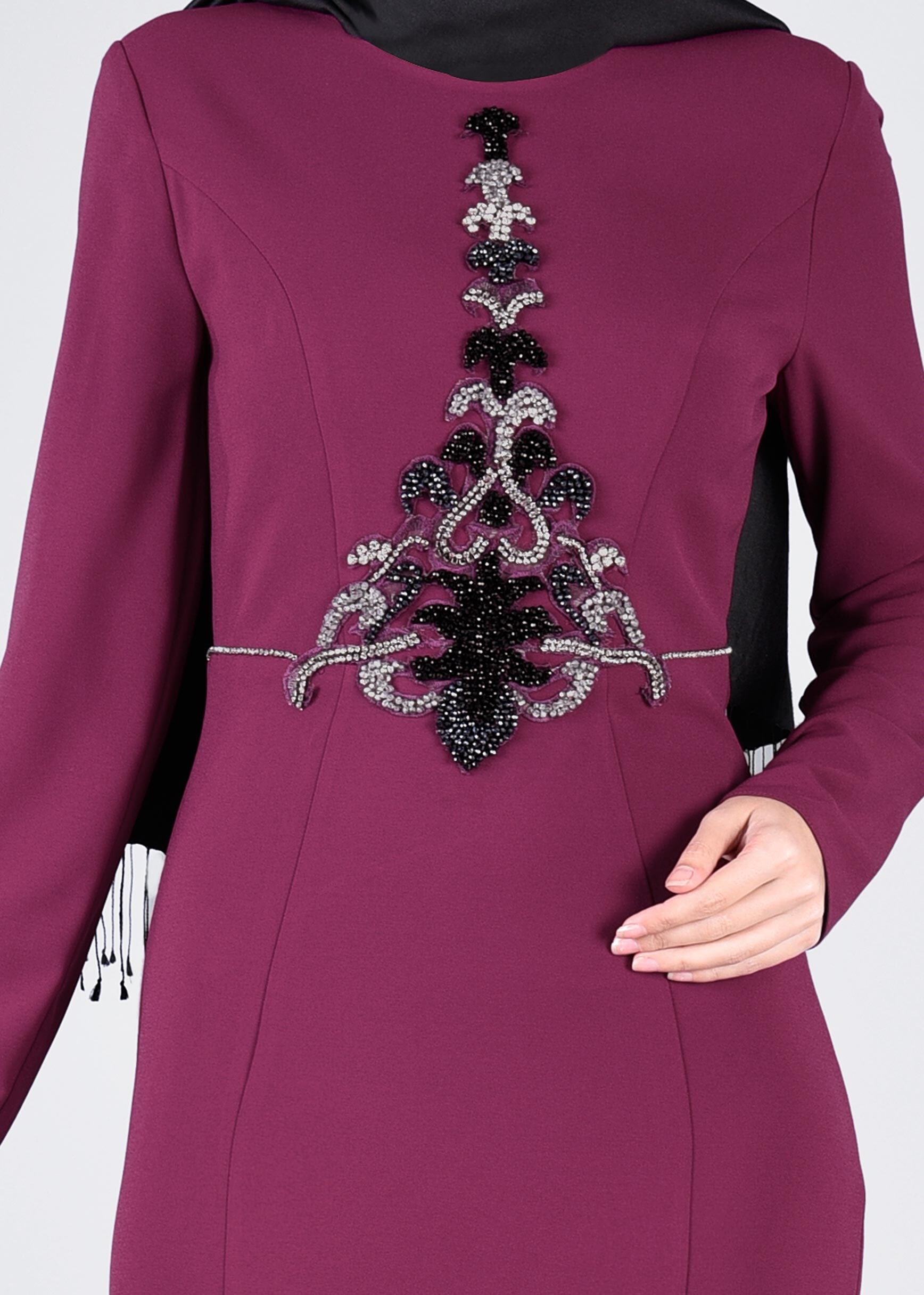 Tesettür giyim MOR TAŞ İŞLEMELİ ABİYE 5329