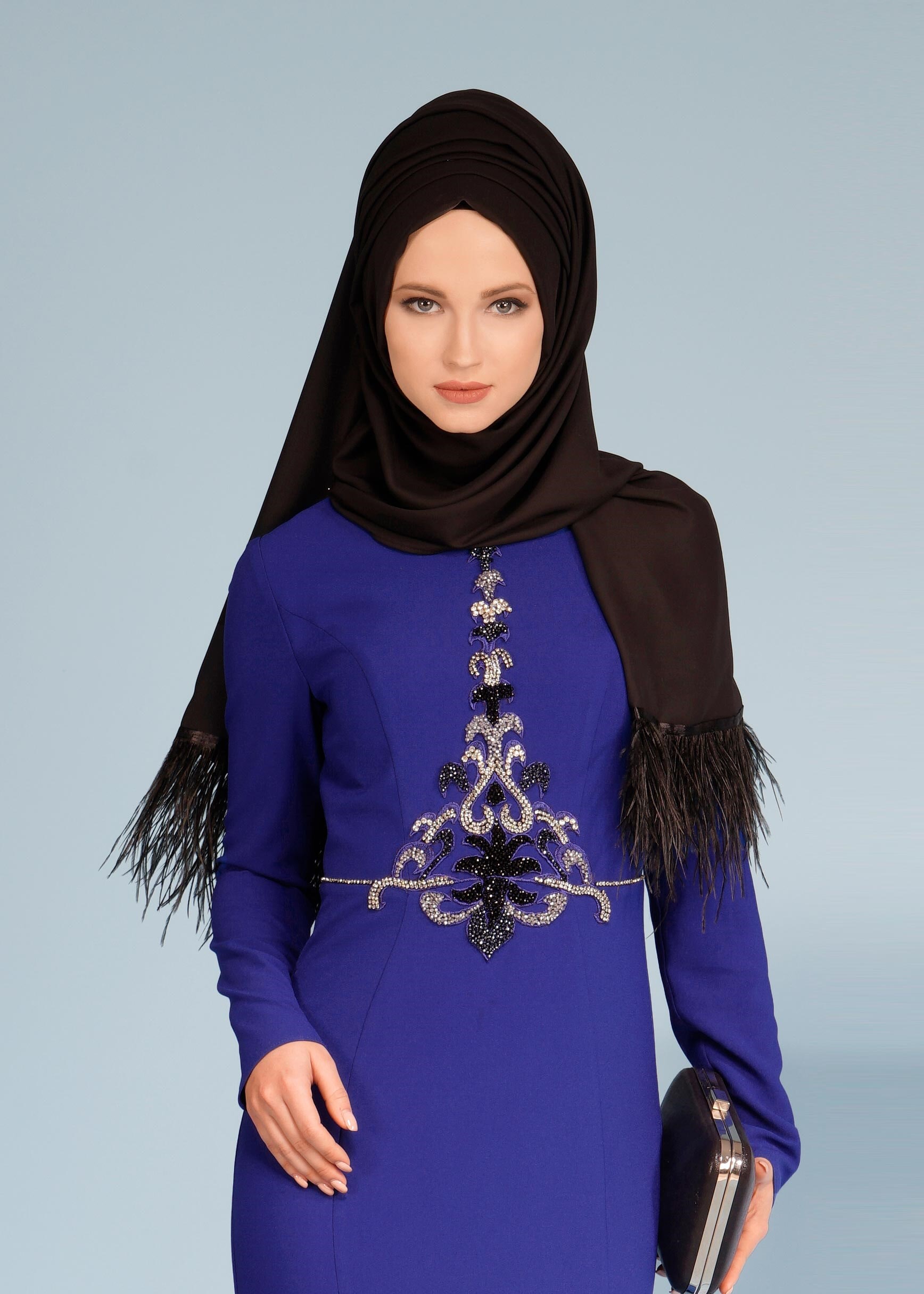 Tesettür giyim MAVİ TAŞ İŞLEMELİ ABİYE 5329