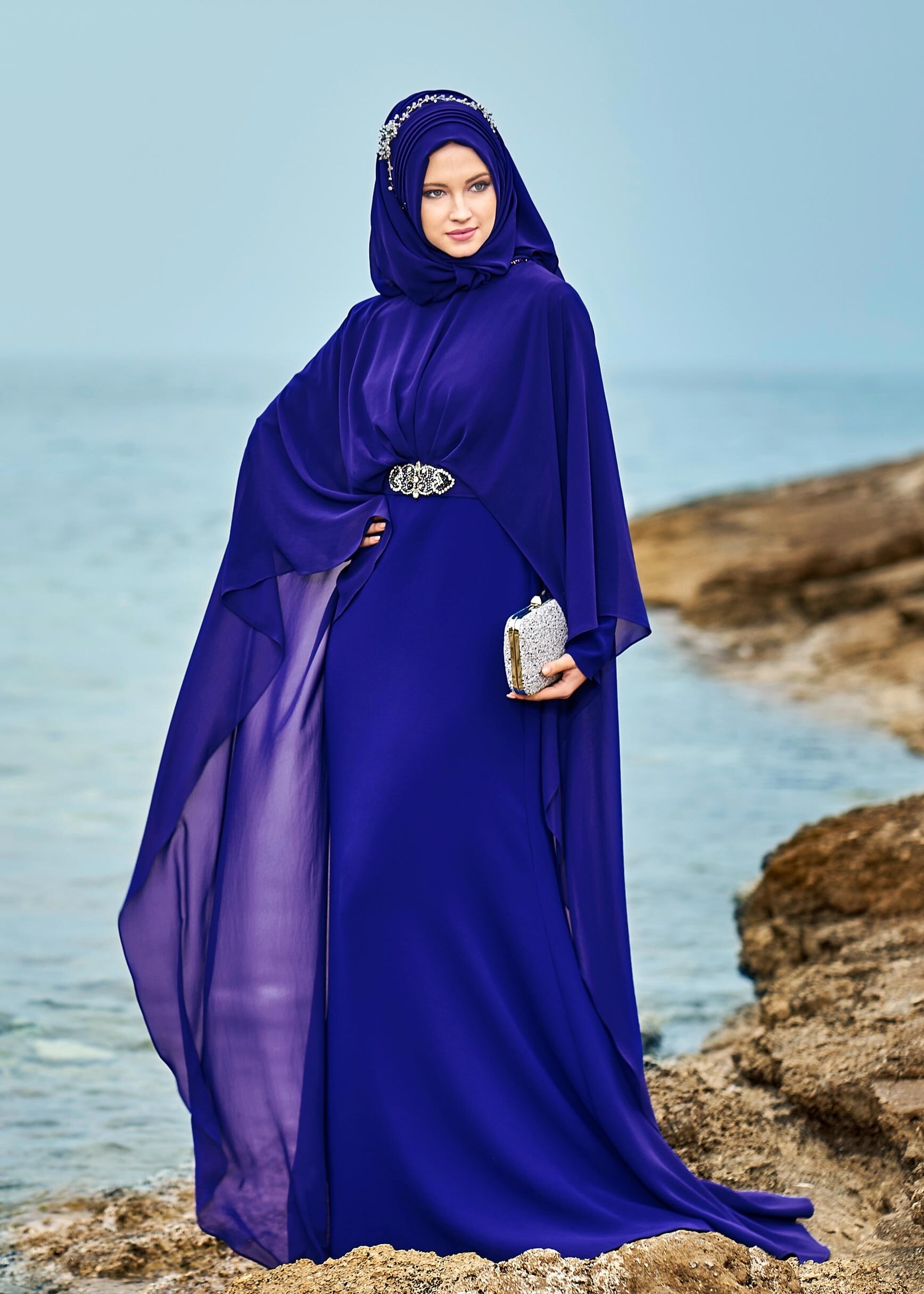 Tesettür giyim MAVİ 5330 NEW SUZANNA TESETTÜR 2&prime;Lİ ELB.ABİYE 38/42 TEK40