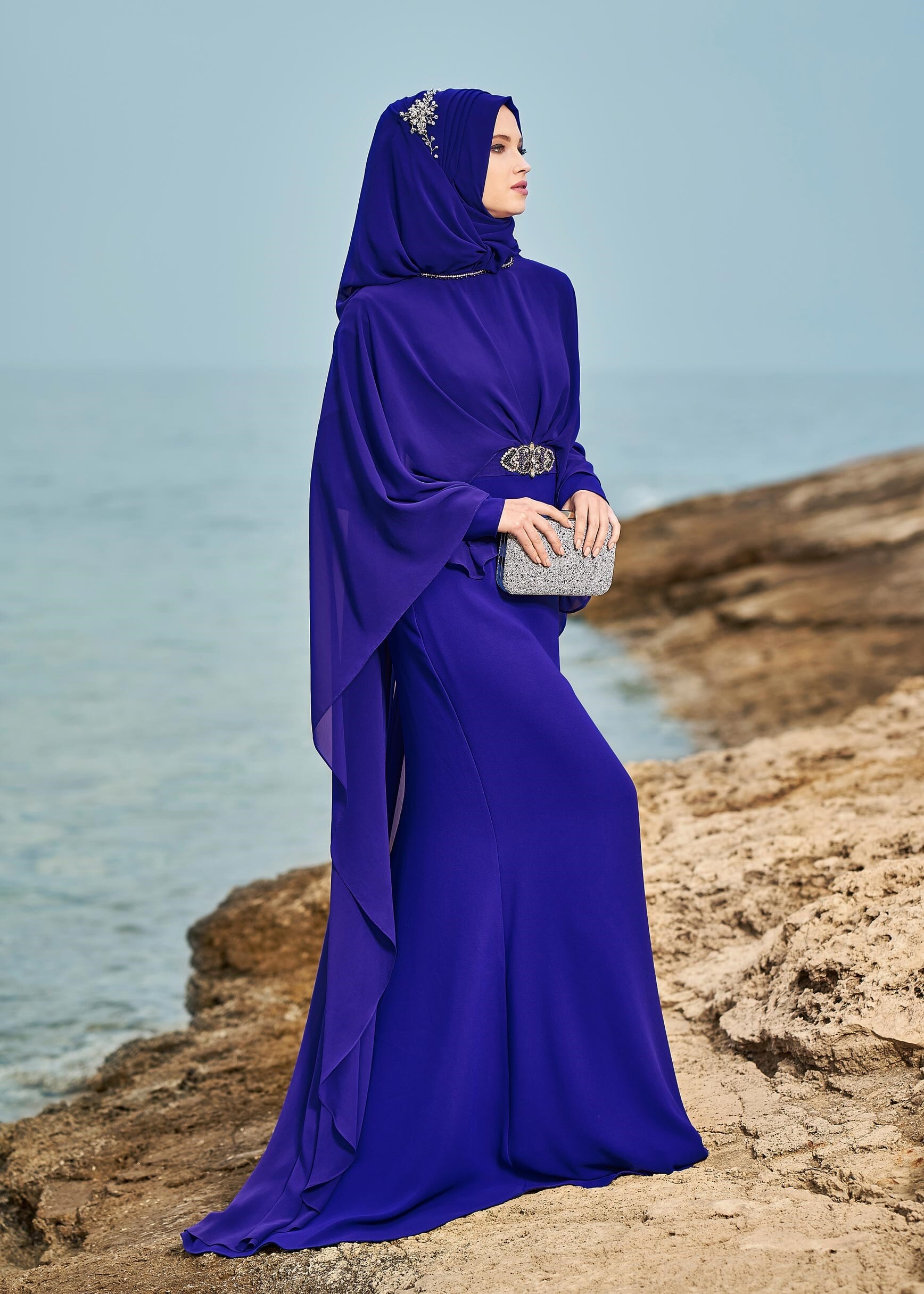 Tesettür giyim MAVİ 5330 NEW SUZANNA TESETTÜR 2&prime;Lİ ELB.ABİYE 38/42 TEK40