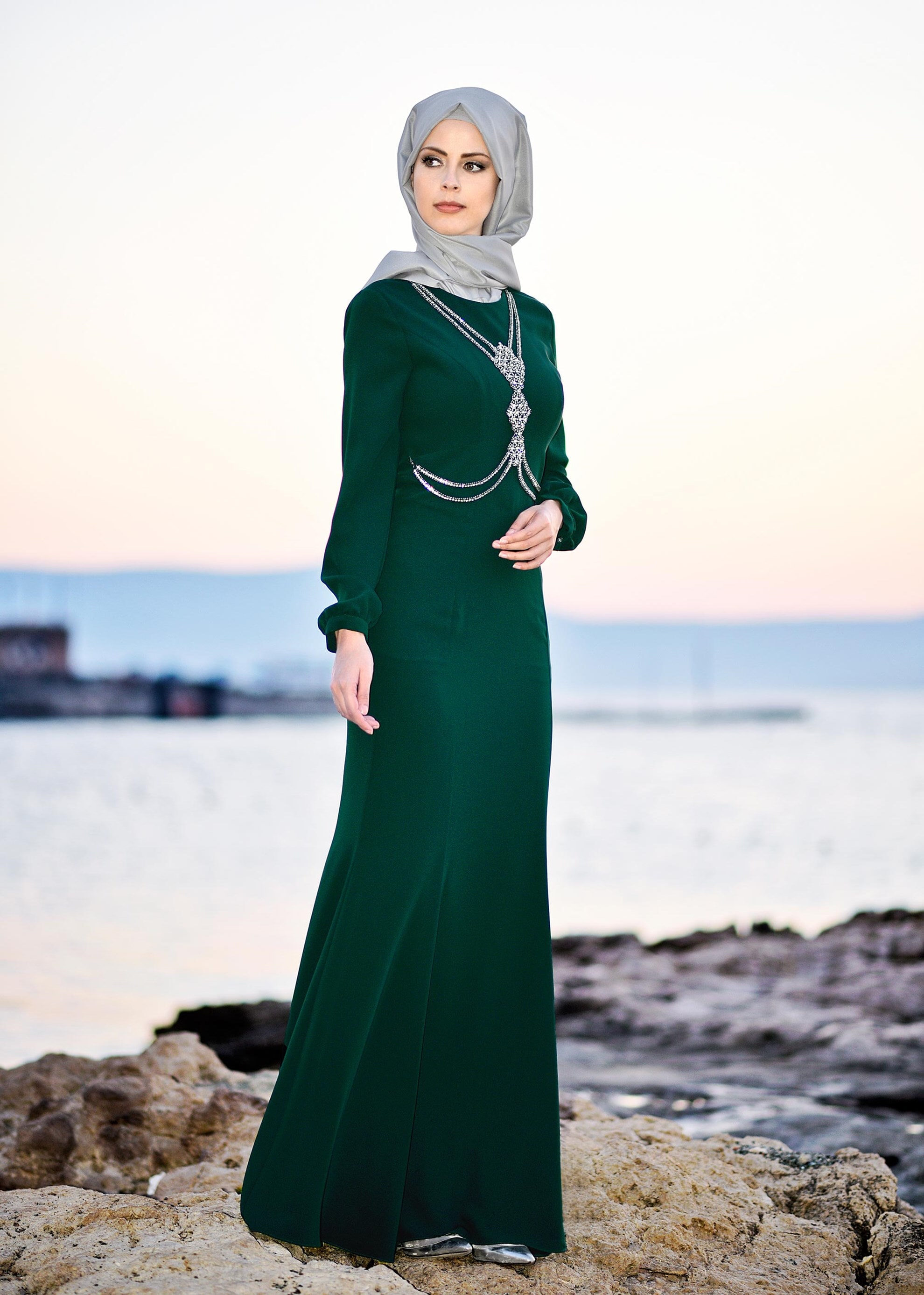 Tesettür giyim YEŞİL 5331 ASLI 5929 TESETTÜR ABİYE 38/42 TEK38