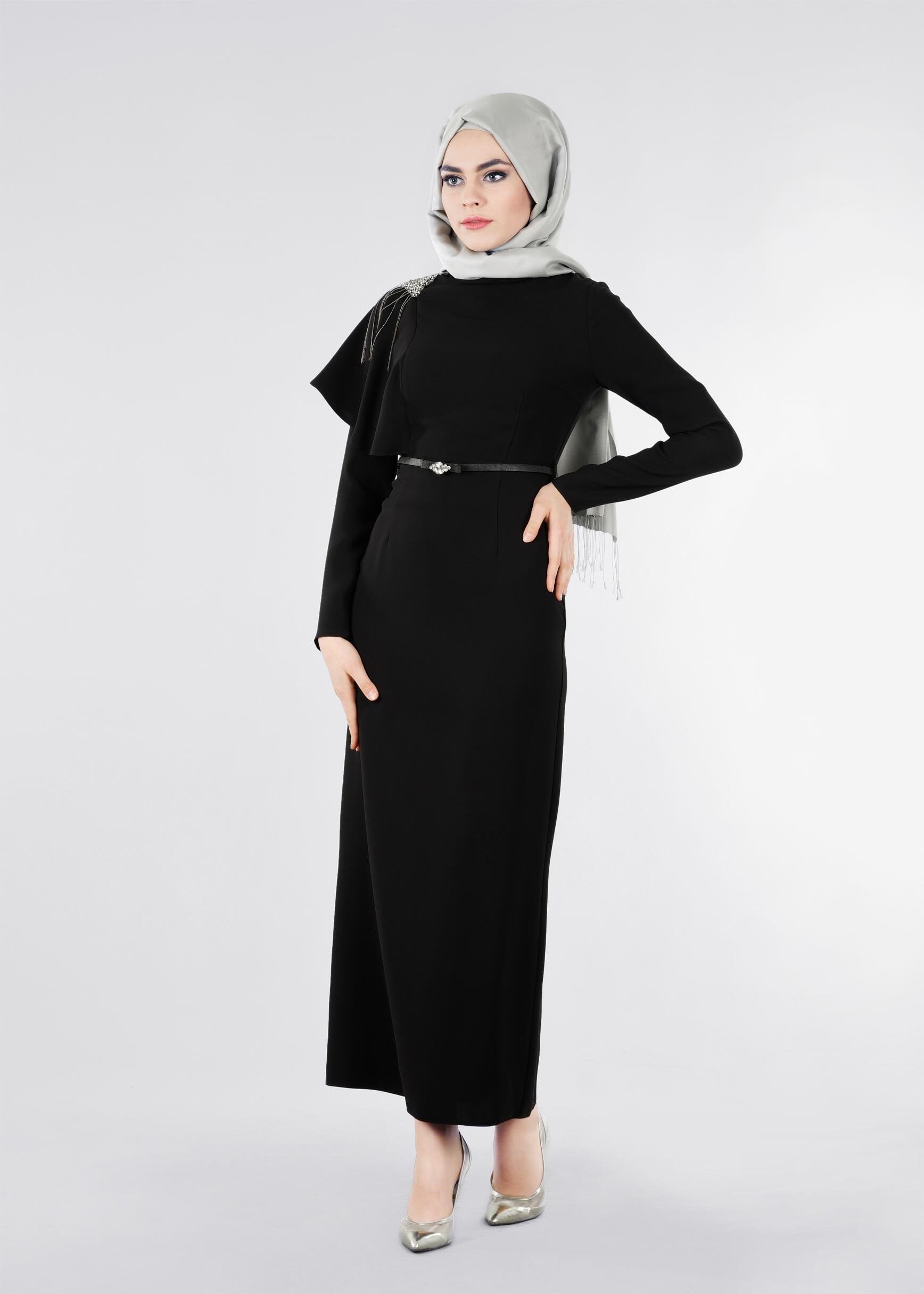 Tesettür giyim SİYAH 5332 NEW SUZANNA TESETTÜR ABİYE 38/44 TEK40-38