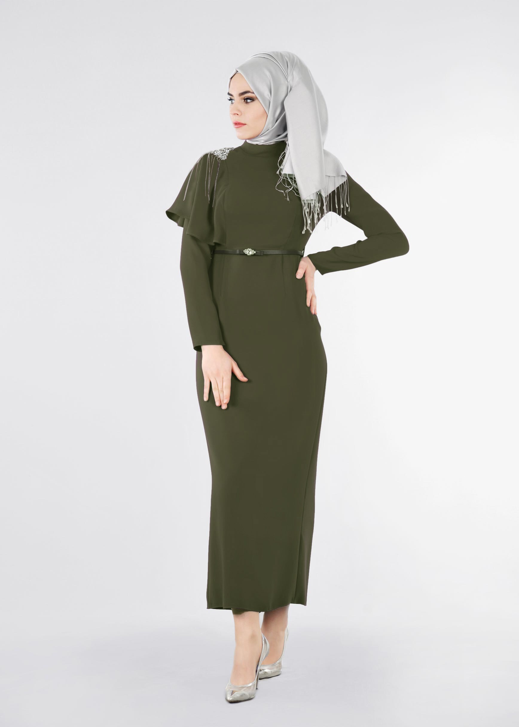 Tesettür giyim HAKİ 5332 NEW SUZANNA TESETTÜR ABİYE 38/44 TEK40-38