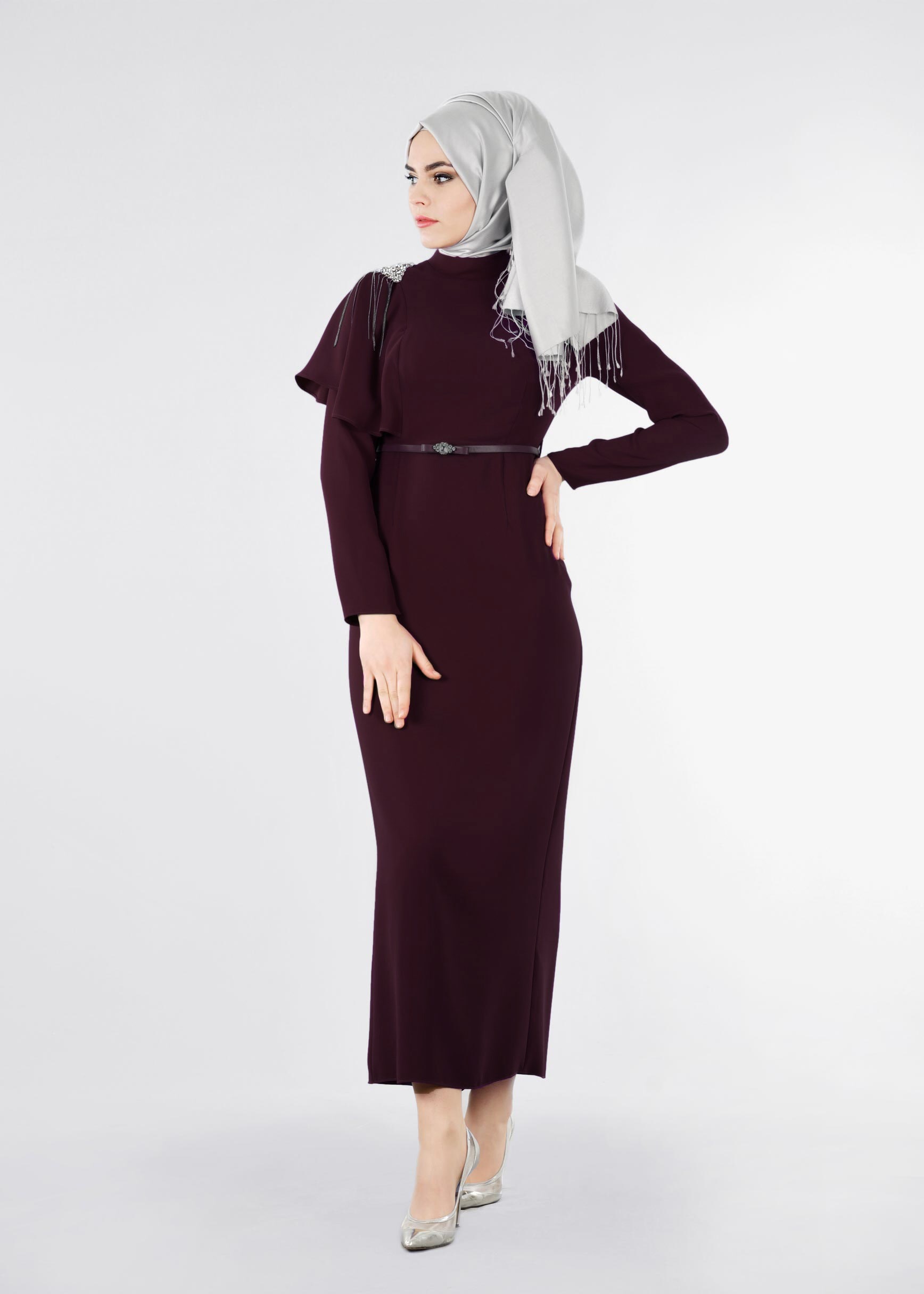 Tesettür giyim BORDO 5332 NEW SUZANNA TESETTÜR ABİYE 38/44 TEK40-38