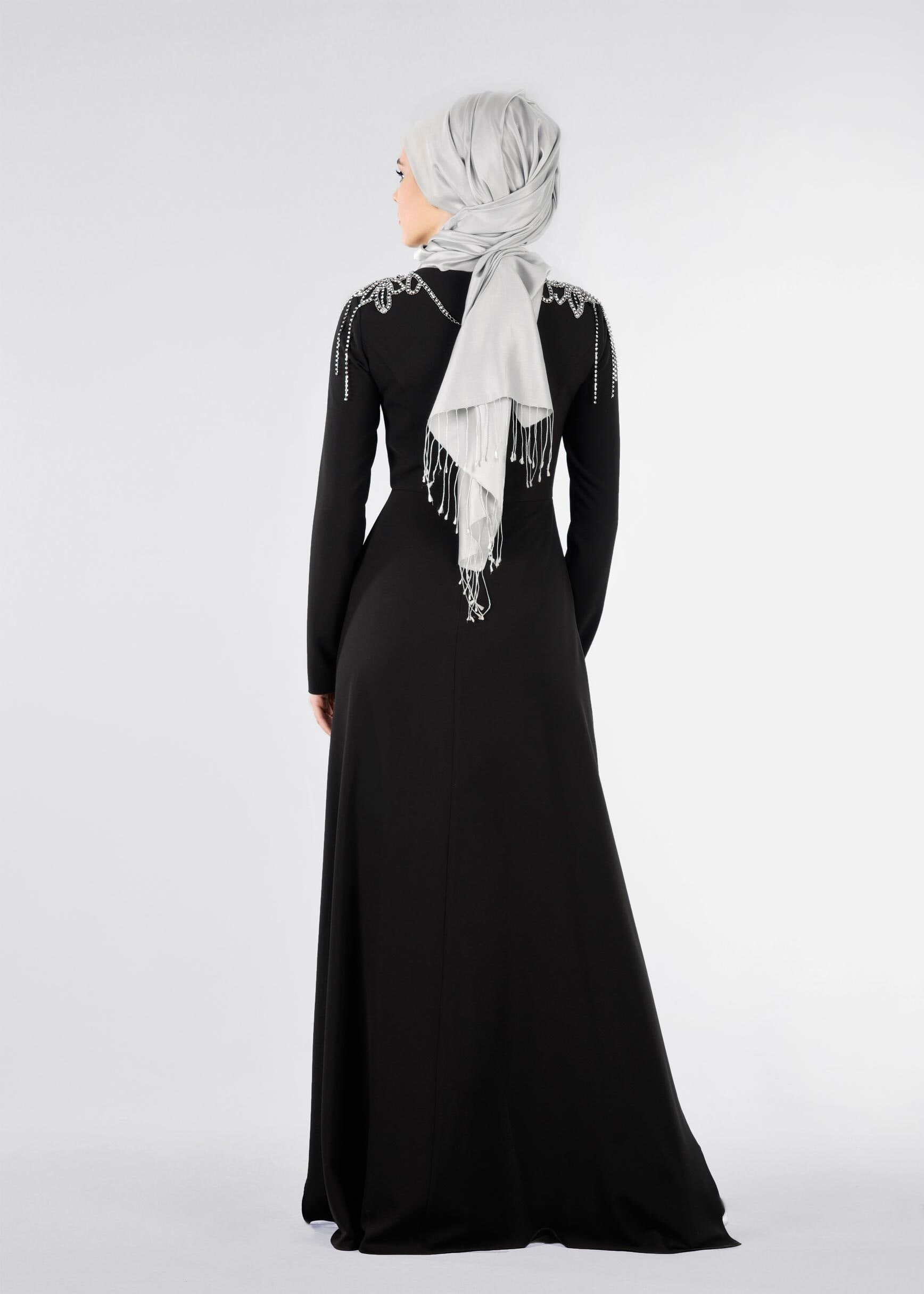 Tesettür giyim SİYAH TAŞ İŞLEMELİ ABİYE TULUM 5334