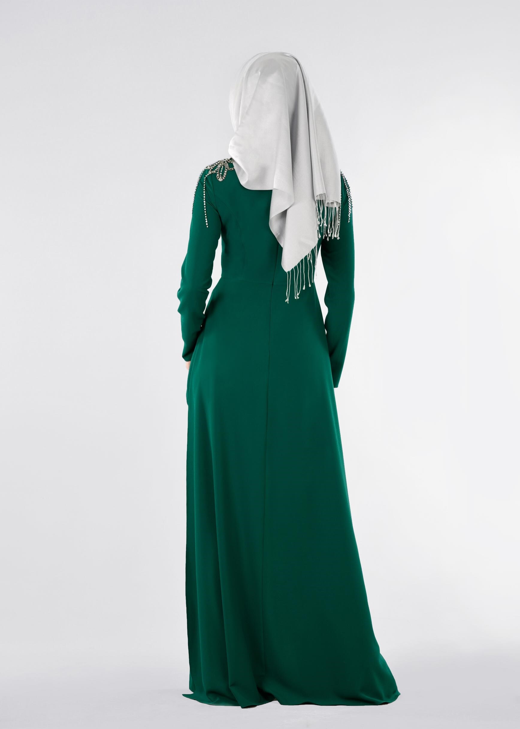 Tesettür giyim YEŞİL TAŞ İŞLEMELİ ABİYE TULUM 5334