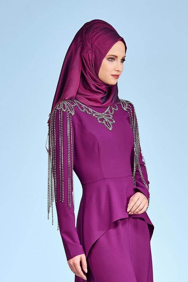 Tesettür giyim  TAŞ İŞLEMELİ ABİYE TULUM 5334 - ALVİNA