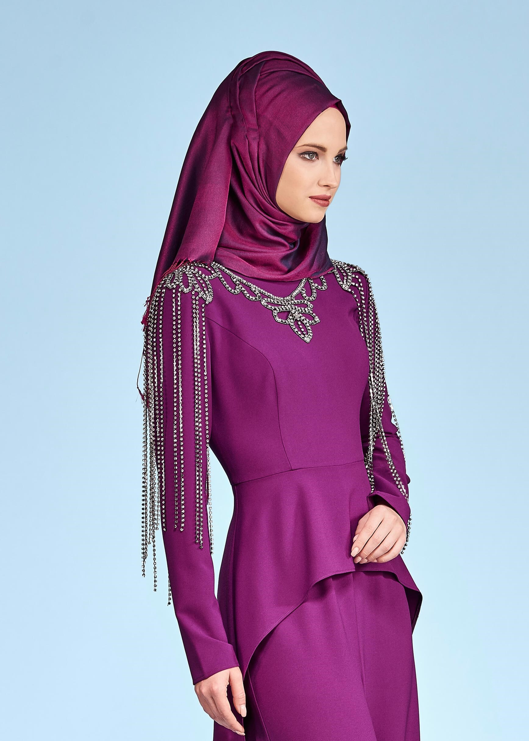 Tesettür giyim MÜRDÜM TAŞ İŞLEMELİ ABİYE TULUM 5334