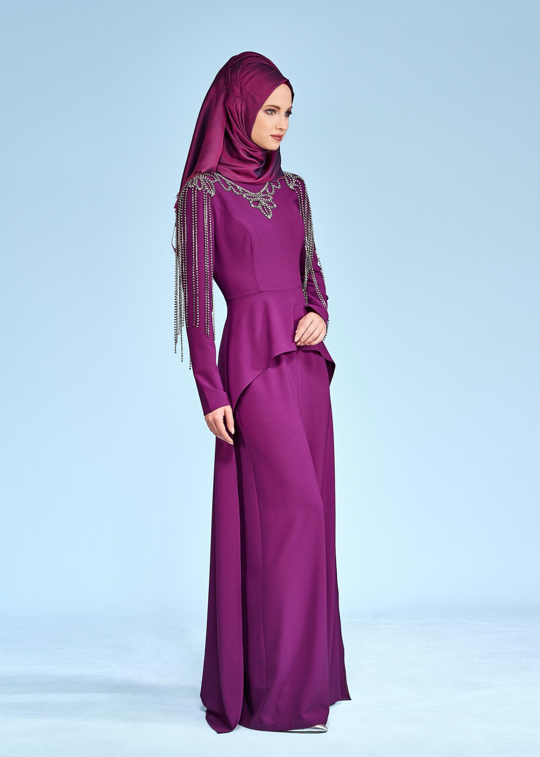 Tesettür giyim MÜRDÜM TAŞ İŞLEMELİ ABİYE TULUM 5334