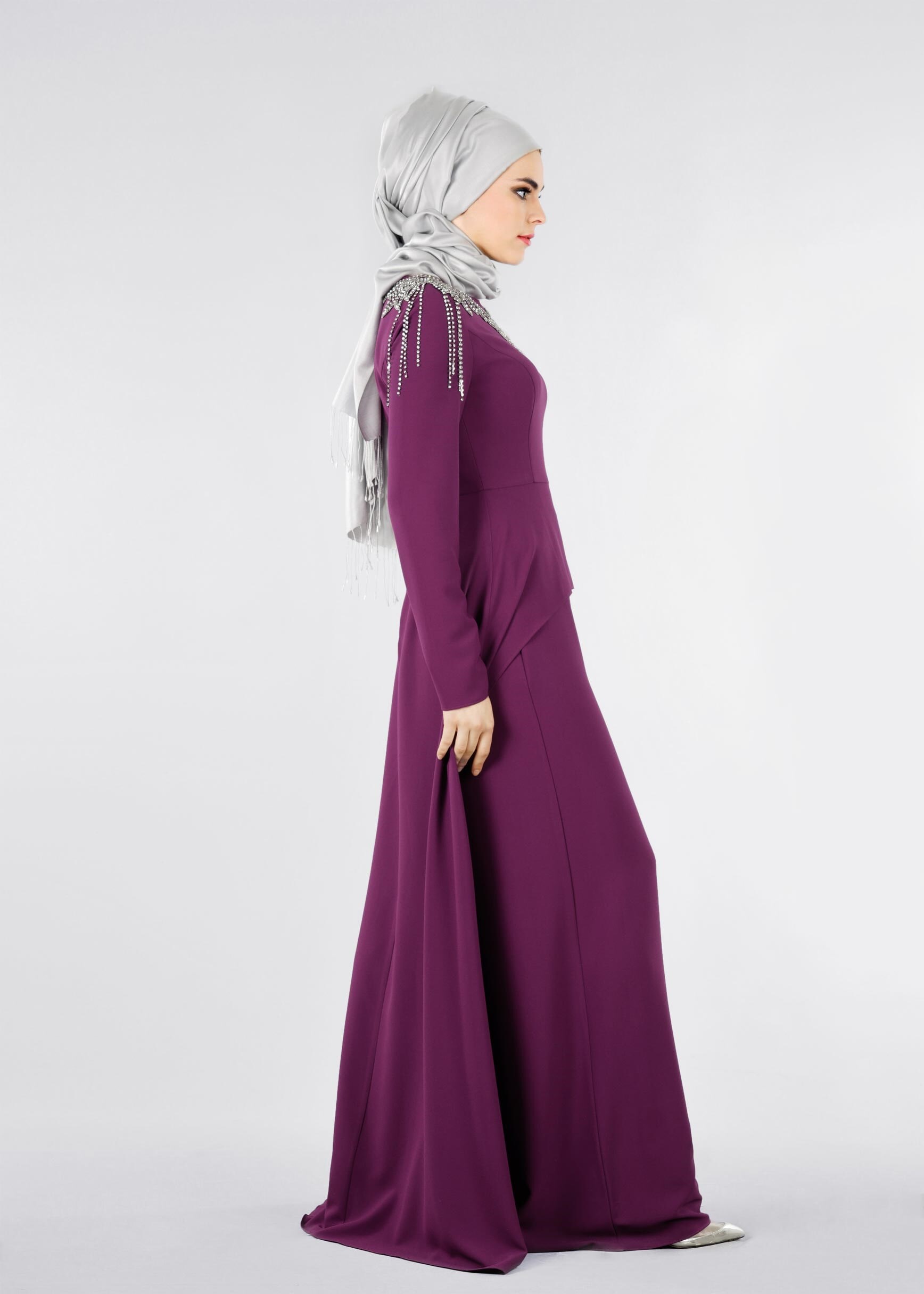 Tesettür giyim MÜRDÜM TAŞ İŞLEMELİ ABİYE TULUM 5334