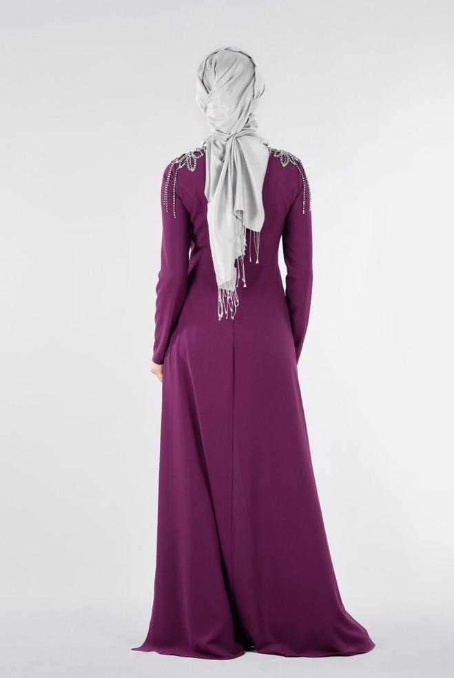 Tesettür giyim  TAŞ İŞLEMELİ ABİYE TULUM 5334 - ALVİNA