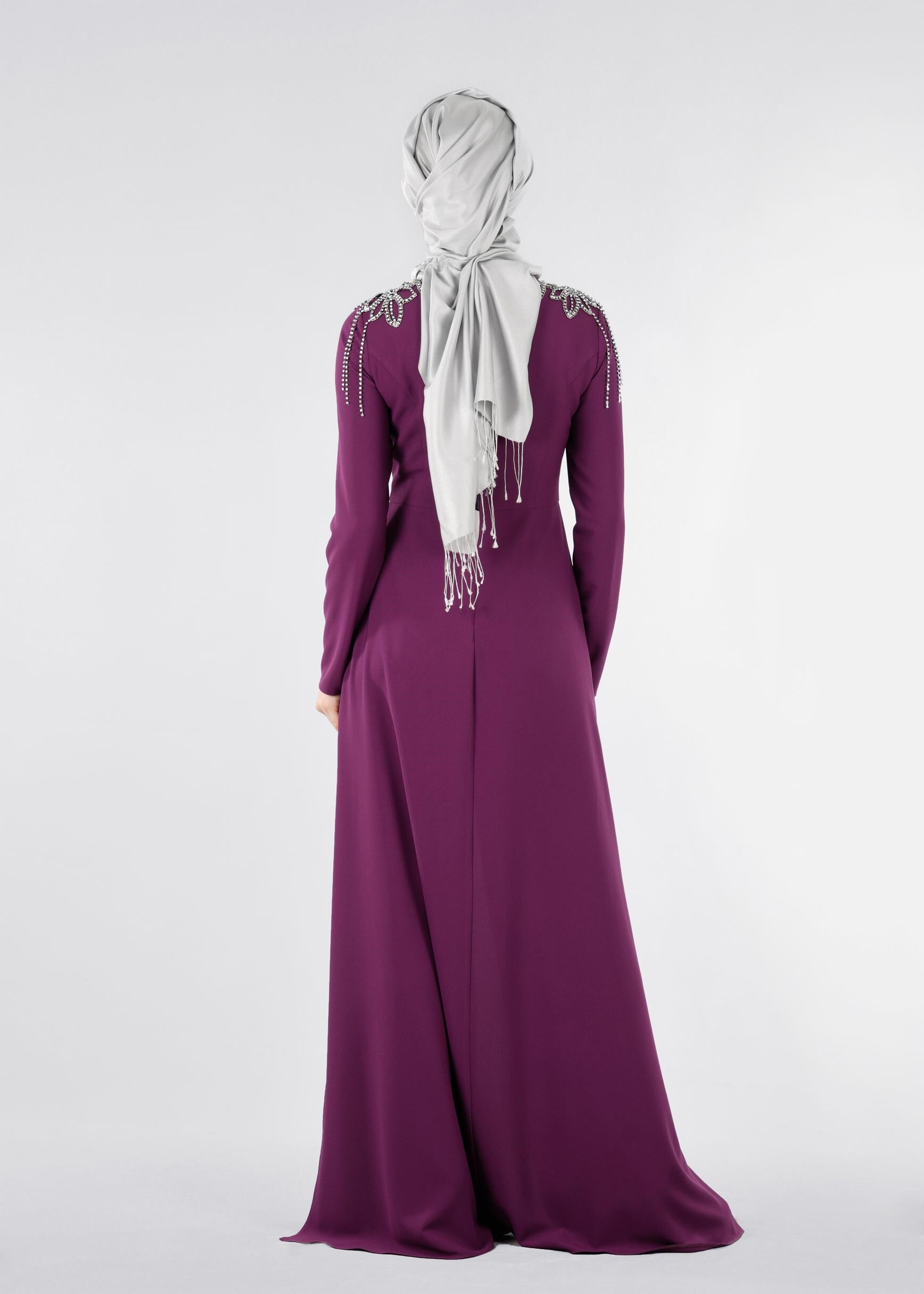 Tesettür giyim MÜRDÜM TAŞ İŞLEMELİ ABİYE TULUM 5334